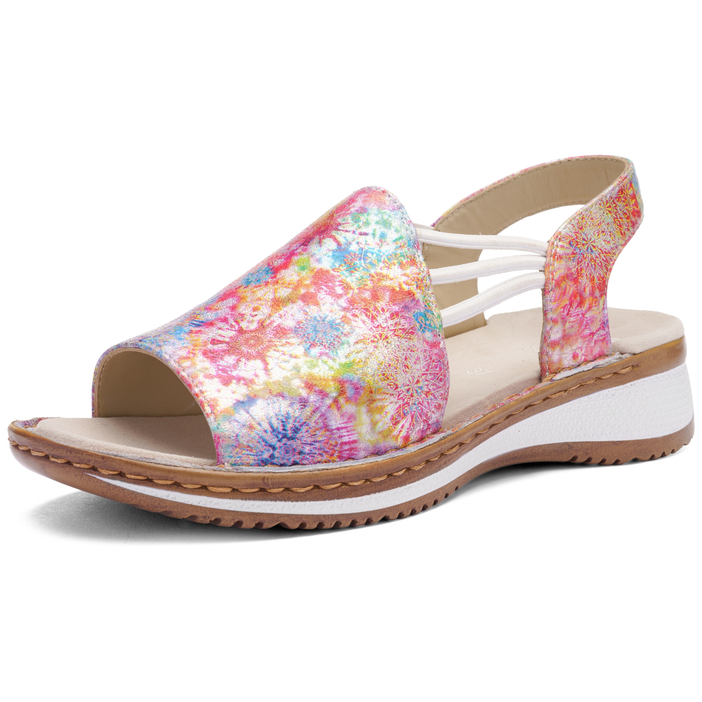 Riemchensandale ARA "HAWAII", Damen, Gr. 43, multicolor, Veloursleder, mehrfarbig, Schuhe Riemchensandale, Sommerschuh, Sandalette, Keilabsatz, mit Stretch-Bänder, G-Weite 3