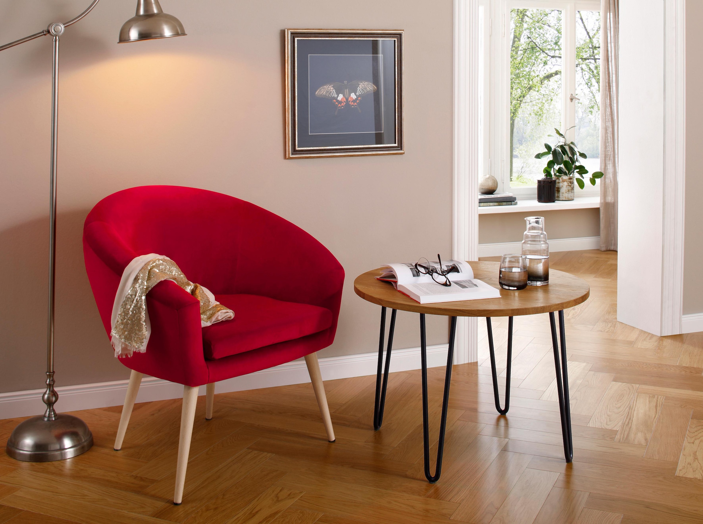 INOSIGN Couchtisch "Hairpin" aus massiver Eiche, mit Metallbeinen, Breite 7 günstig online kaufen