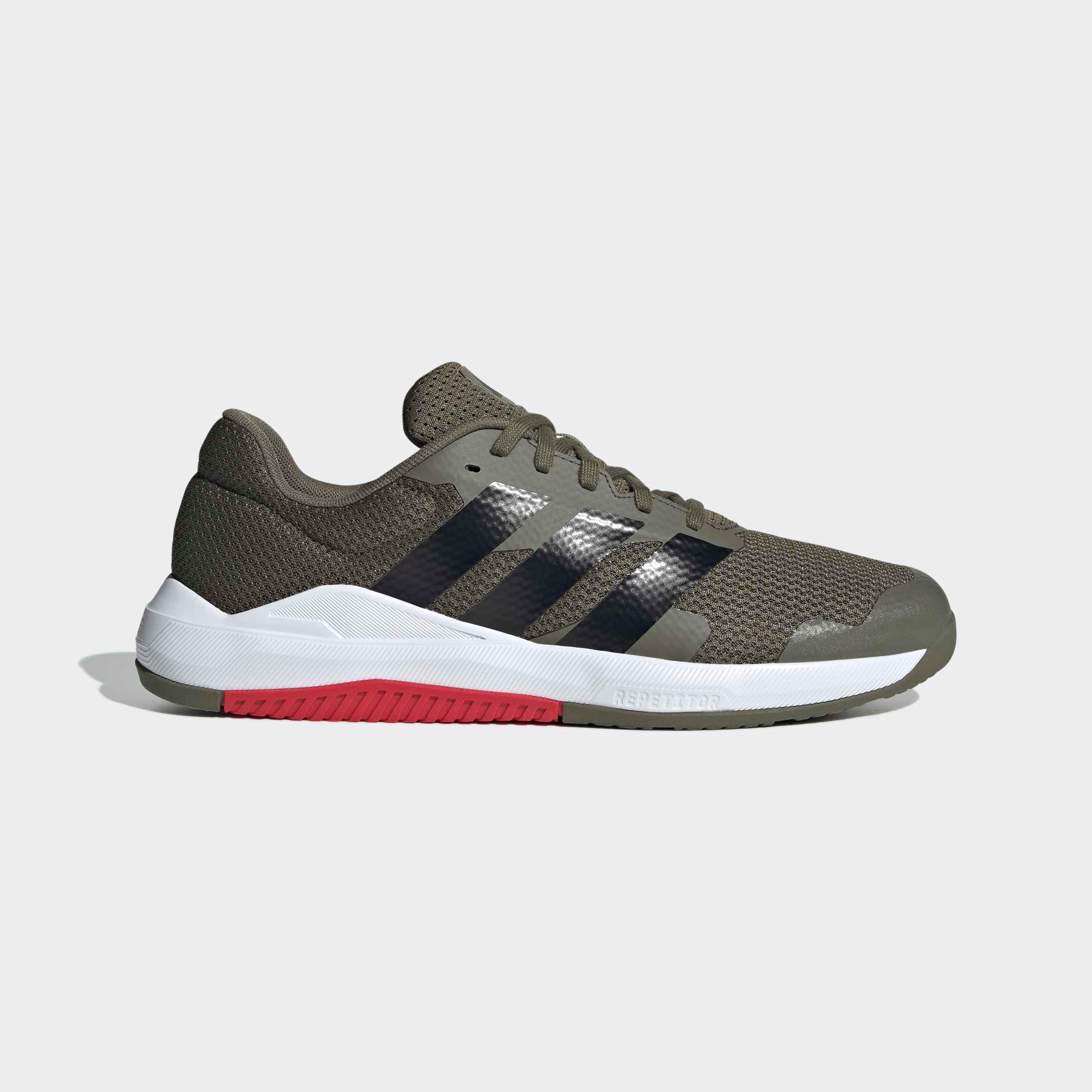 Trainingsschuh ADIDAS PERFORMANCE "DROPSET BASE", Herren, Gr. 48, olive strata, core schwarz, pure ruby, Textil, Schuhe