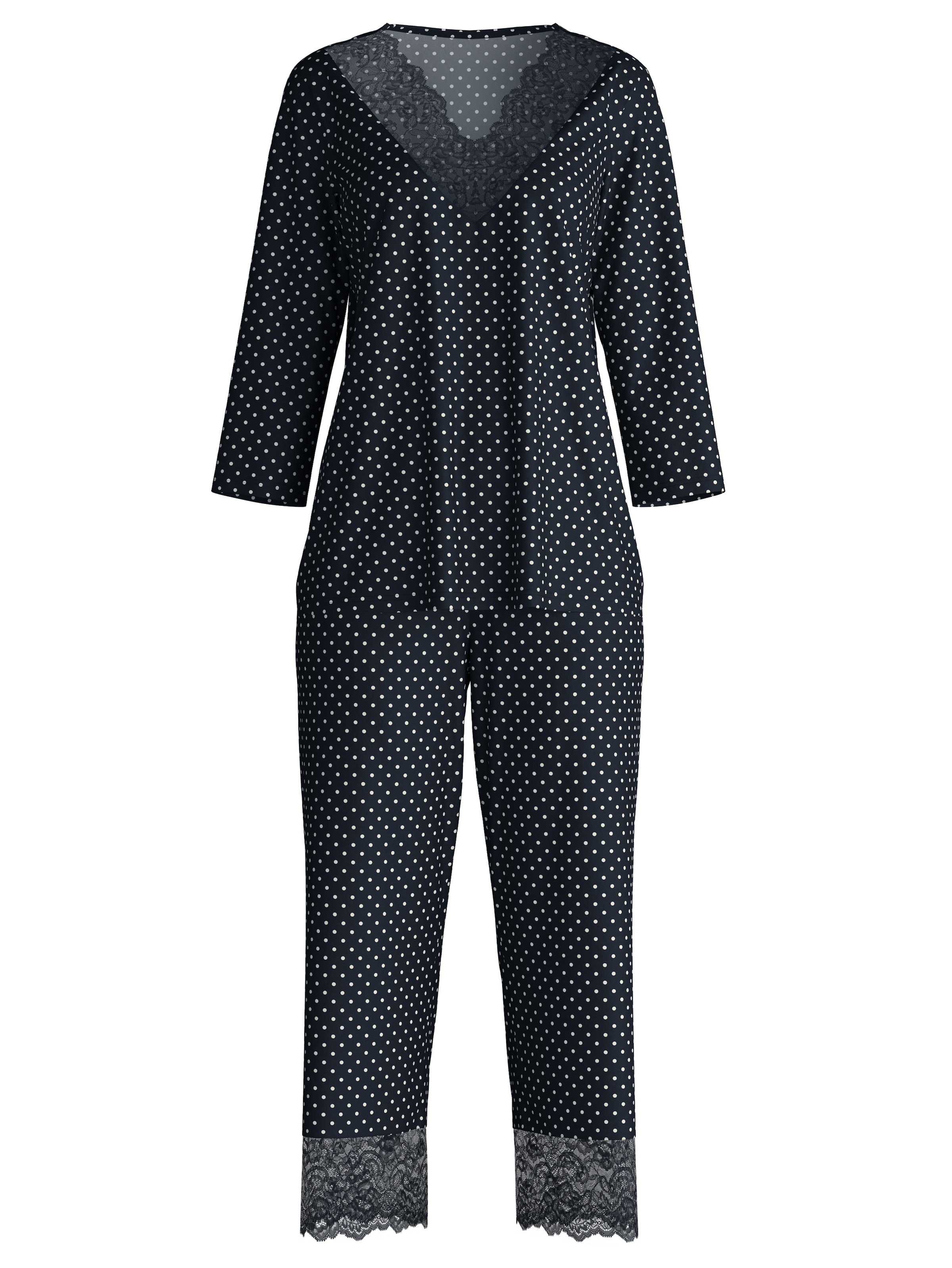 CALIDA Capri-Pyjama »Deep Dreams«, (2 tlg.), 7/8-Länge, gepunktet, Spitze, atmungsaktiv, weich