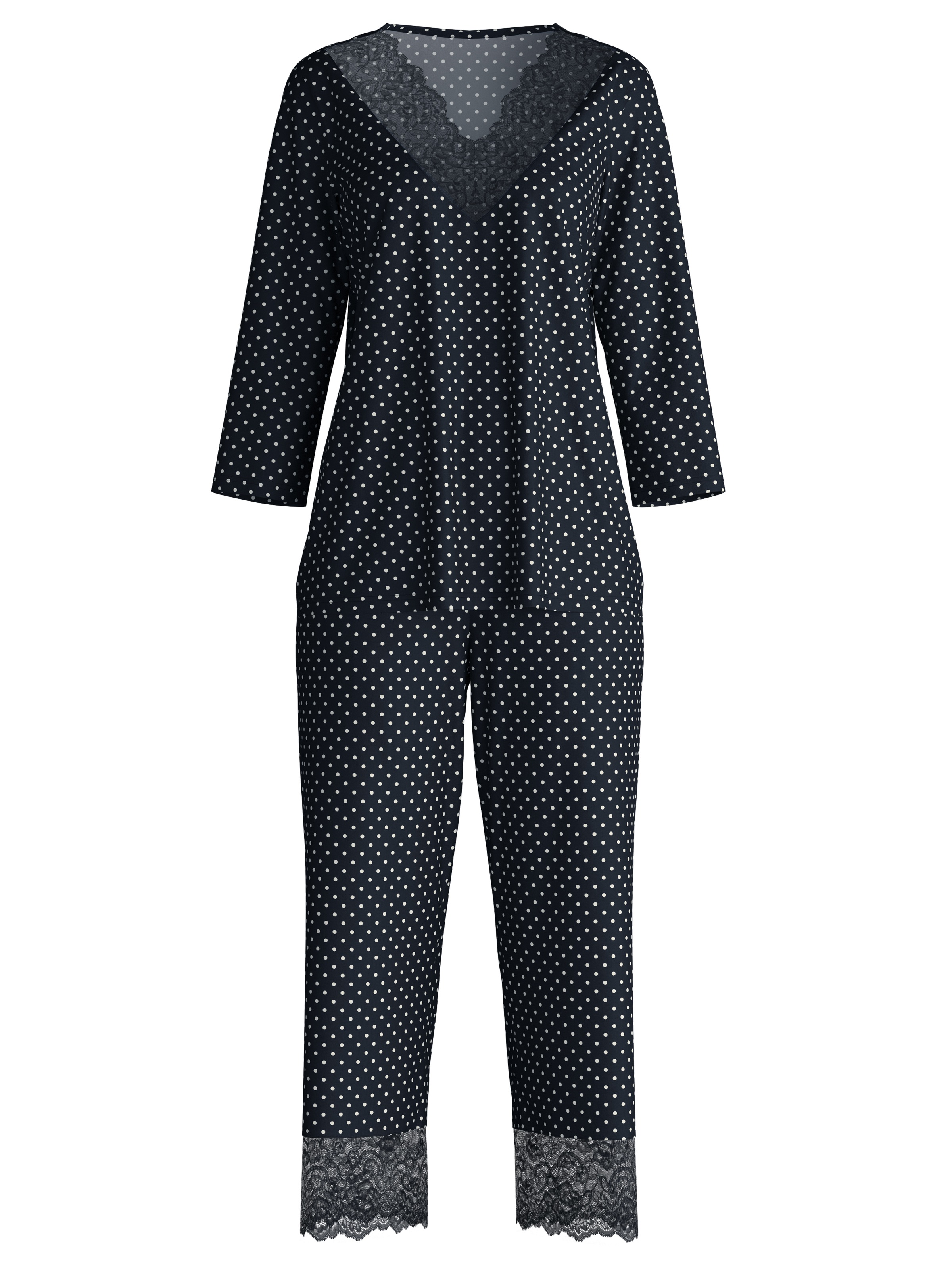 CALIDA Capri-Pyjama "Deep Dreams", (2 tlg.), 7/8-Länge, gepunktet, Spitze, günstig online kaufen
