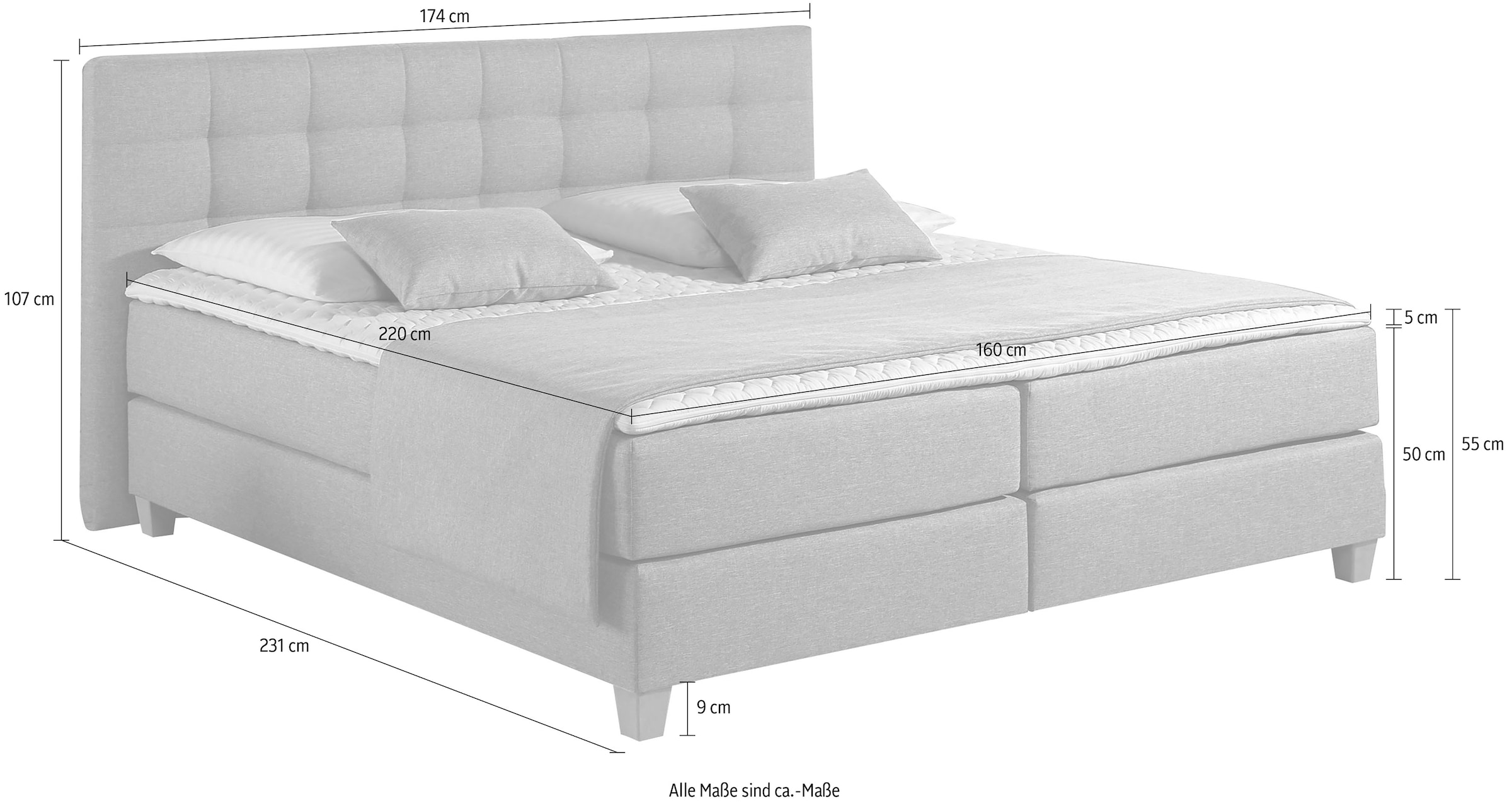 Home affaire Boxspringbett »Moulay«, inkl. Topper, in Überlänge 220 cm, 3 Härtegrade, auch in H4