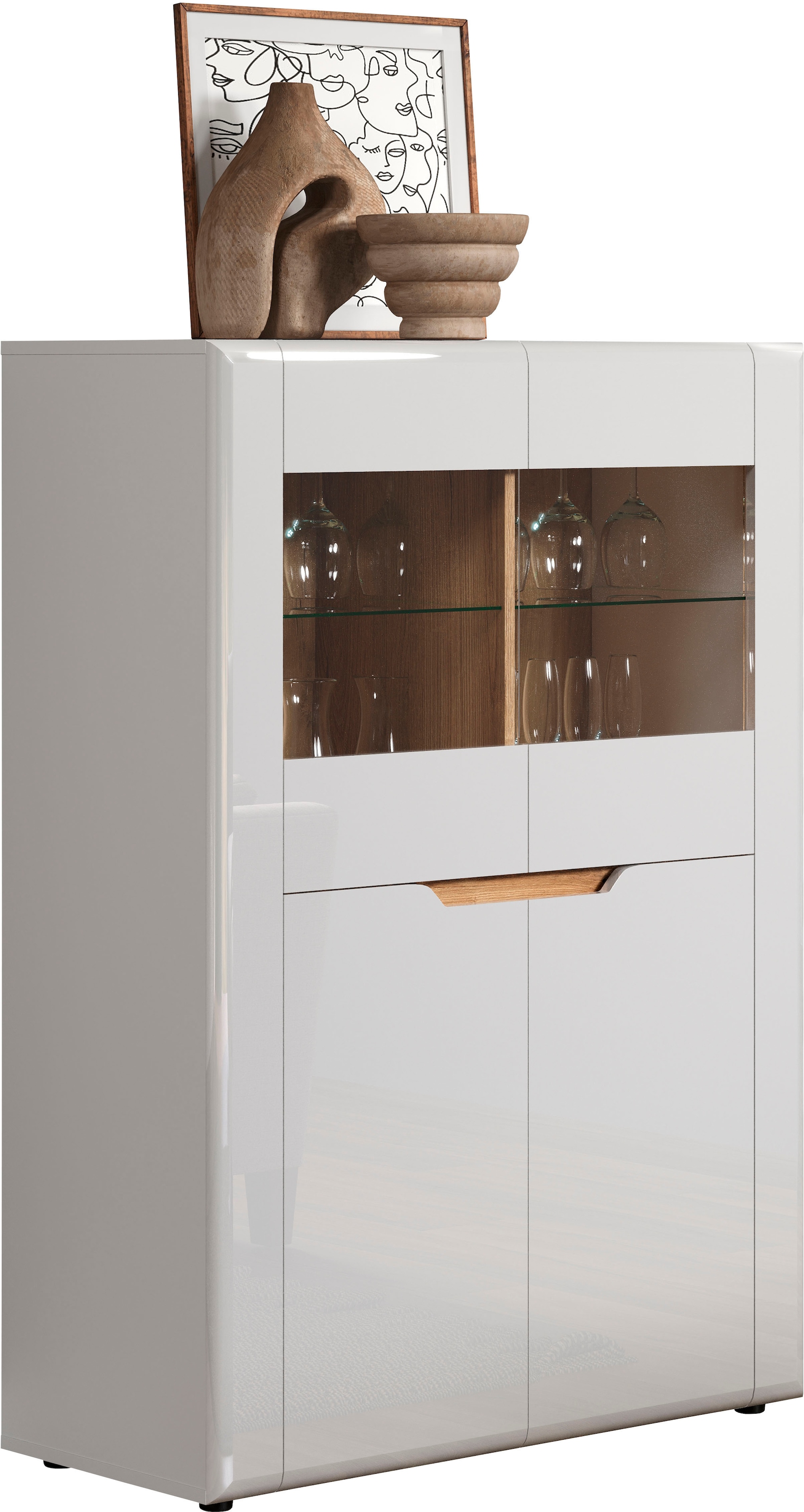 INOSIGN Vitrine »Graz Highboard mit Glastüren«, (Packung, 1 St.), Grifflos, Breite 96 cm, Höhe 132 cm