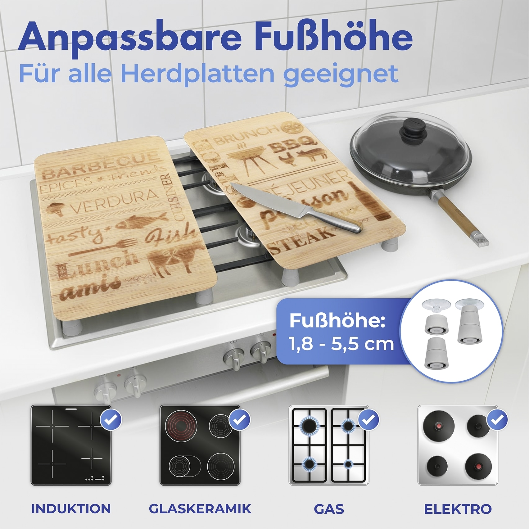 Maximex Herd-Abdeckplatte »Universal Modell BARBECUE«, (Set, 2 tlg.), für Induktions-, Glaskeramik-, Elektro- und Gasherde, höhenverstellbar