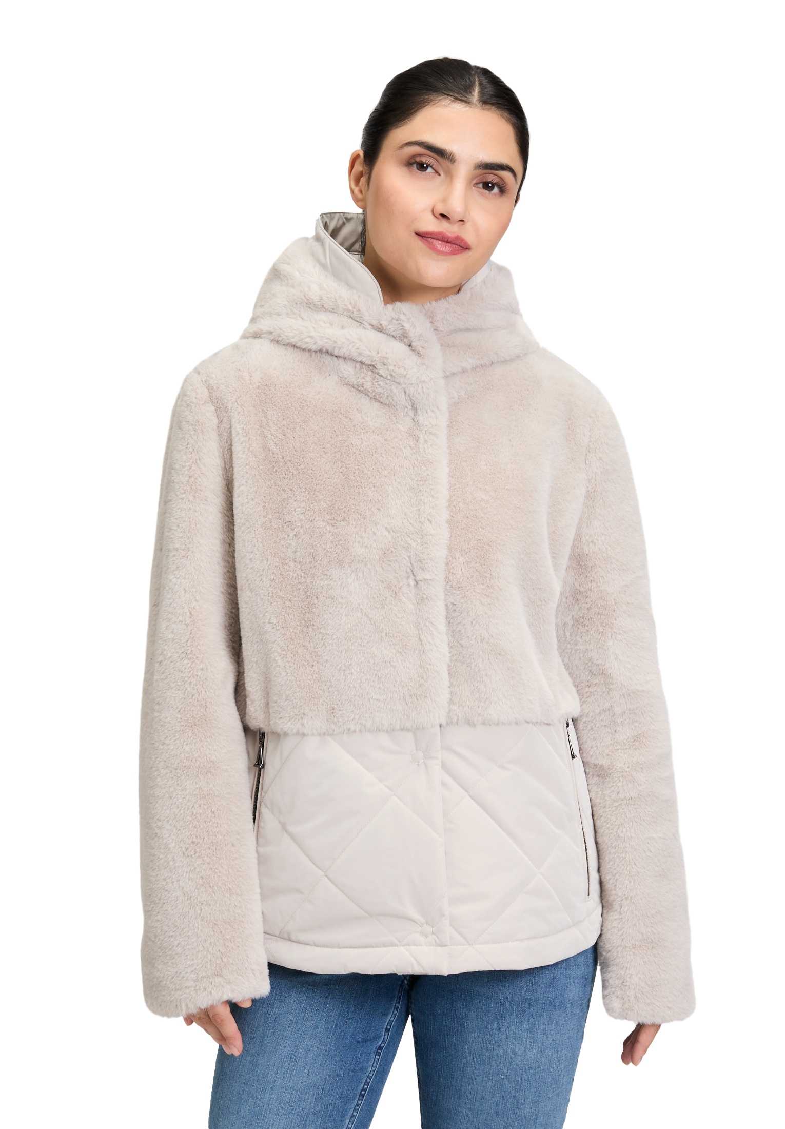 Amber & June Plüschjacke "Amber & June Damen Plüschjacke mit Kapuze", mit K günstig online kaufen