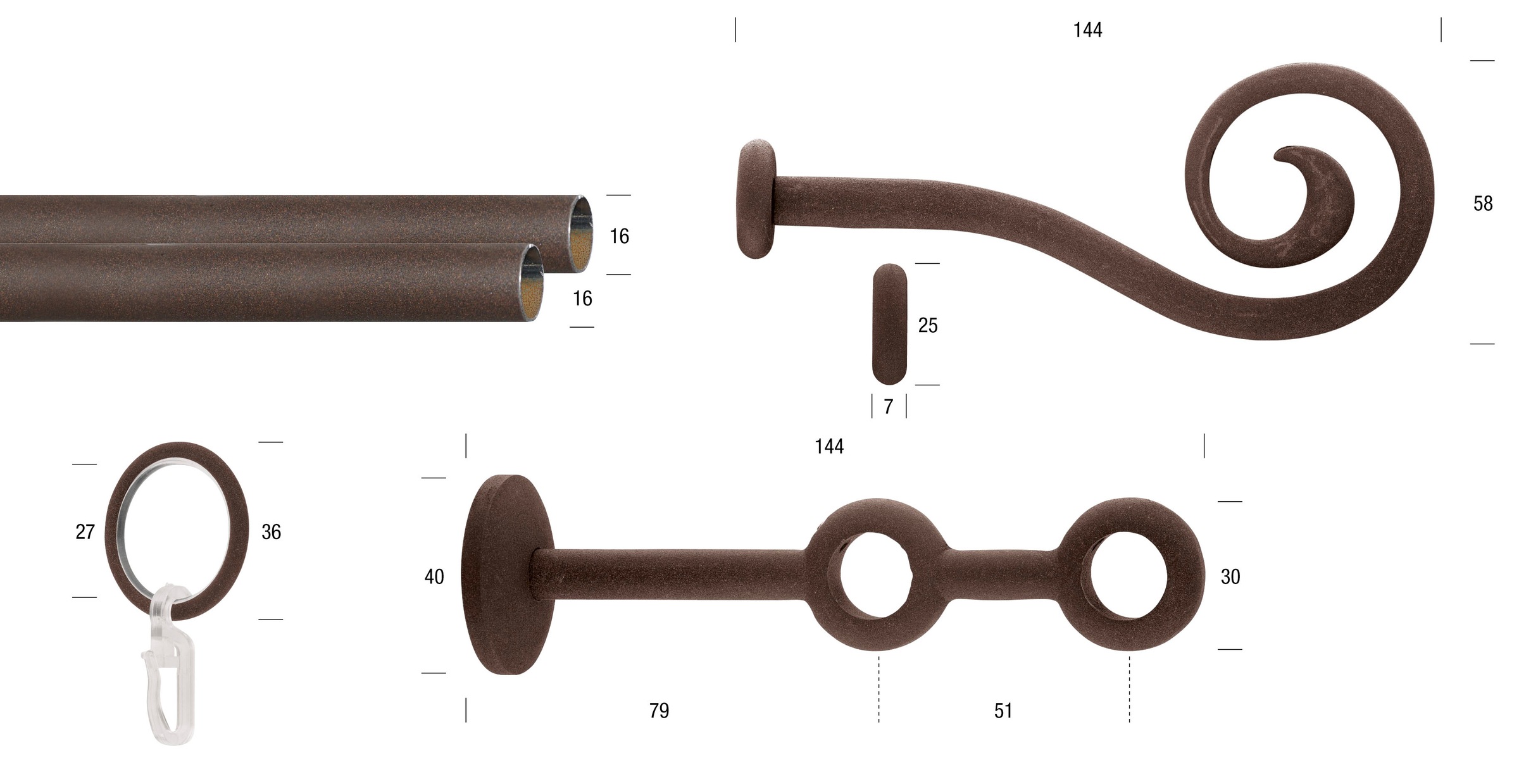 Thumbnail - GARESA Gardinenstange "ESPERANCA" Ø 16 mm 2 läufig-läufig Wunschmaßlänge;Träger;Endstücke;Befestigungsmaterial;Montagean...