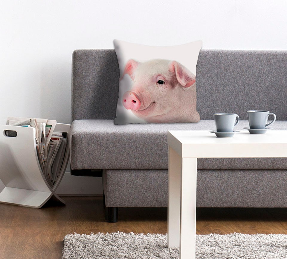 queence Dekokissen "Rebecca" Kissenhülle,süßes Schweinchen,Rosa,Niedlich,Ti günstig online kaufen