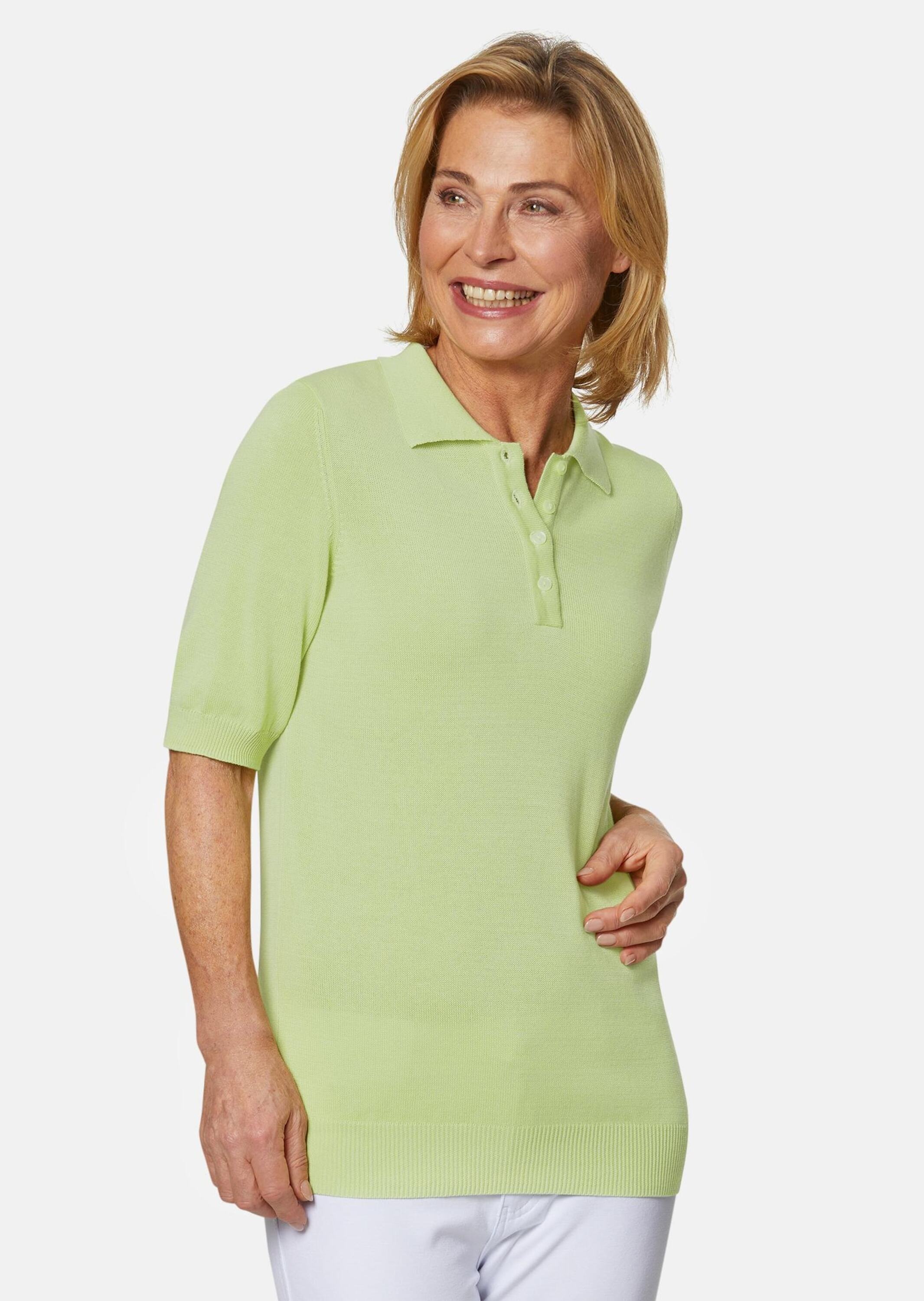 GOLDNER Kurzarmpullover "Kurzgröße Kurzarm Strickpullover mit adrettem Krag günstig online kaufen