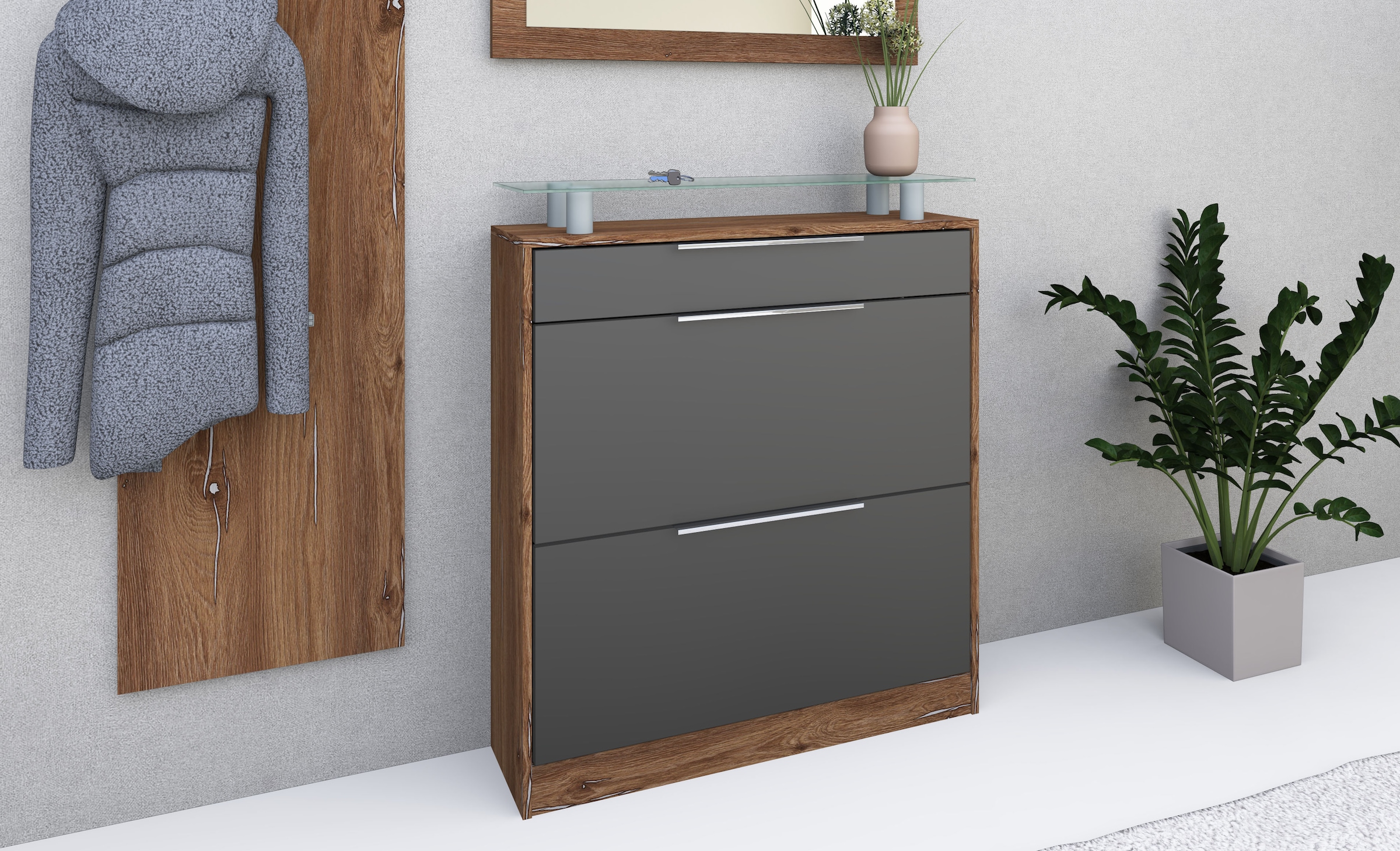 borchardt Möbel Schuhschrank »Oliva«, Breite 89 cm, stehend, mit 2 Doppeltrommeln und 1 Schubkasten