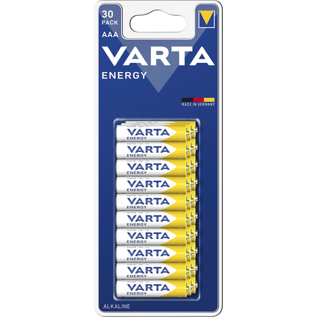 VARTA Batterie »30 er Pack ENERGY AAA Micro Batterie Set, made in Germany«, LR03, (Packung, 30 St.), bis zu 5 Jahren lagerfähig!