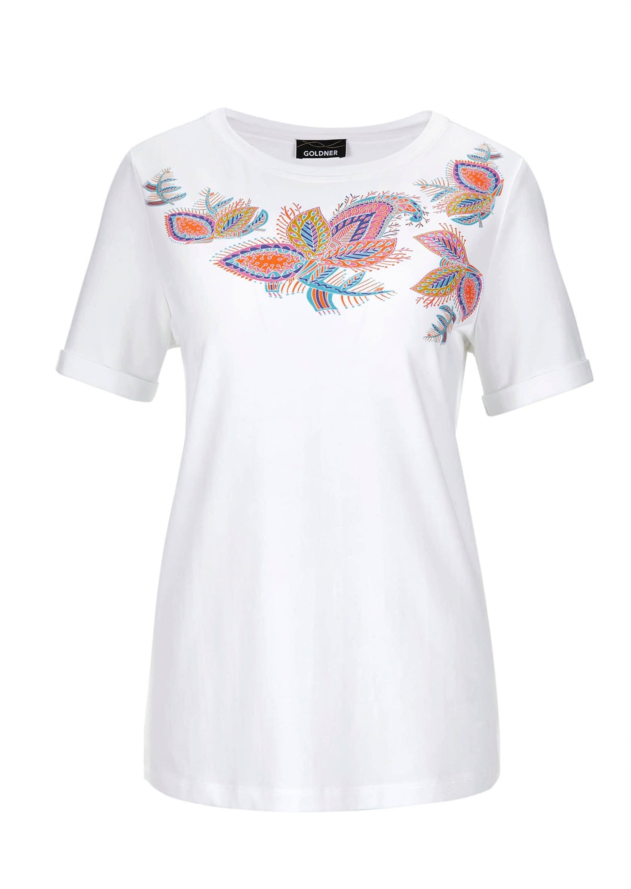 GOLDNER Kurzarmshirt "Kurzgröße Florales Shirt mit U-Boot-Ausschnitt" Sonst günstig online kaufen