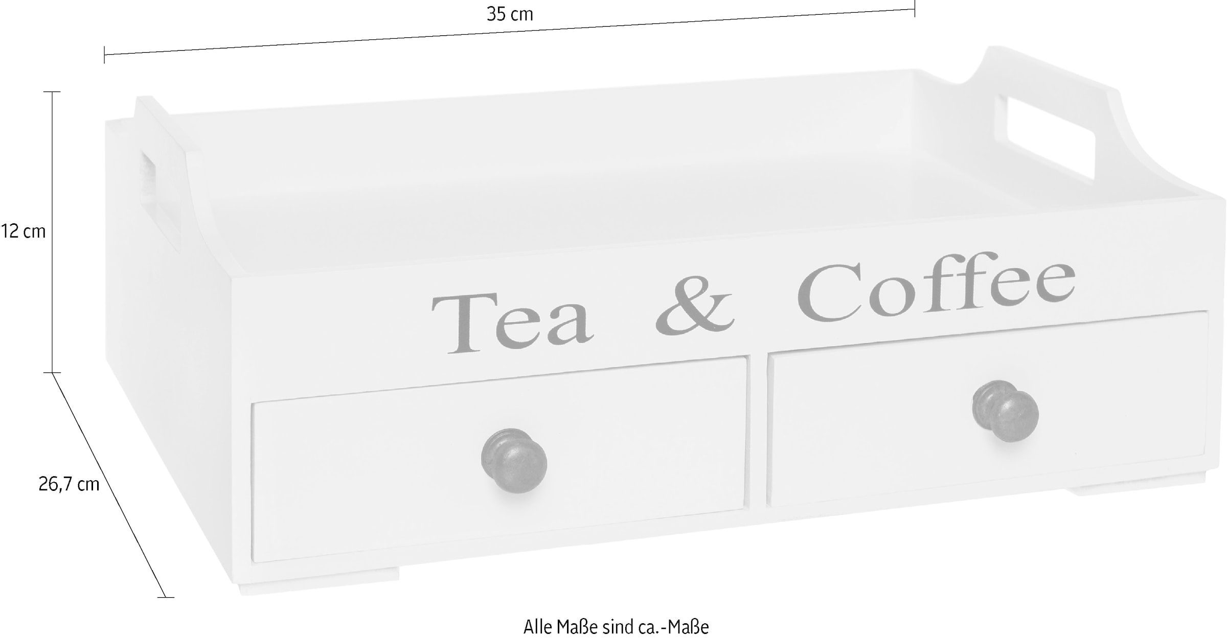 Myflair Möbel & Accessoires Tablett »Tjarda, weiß«, Dekotablett mit 2 Schubladen & Schriftzug