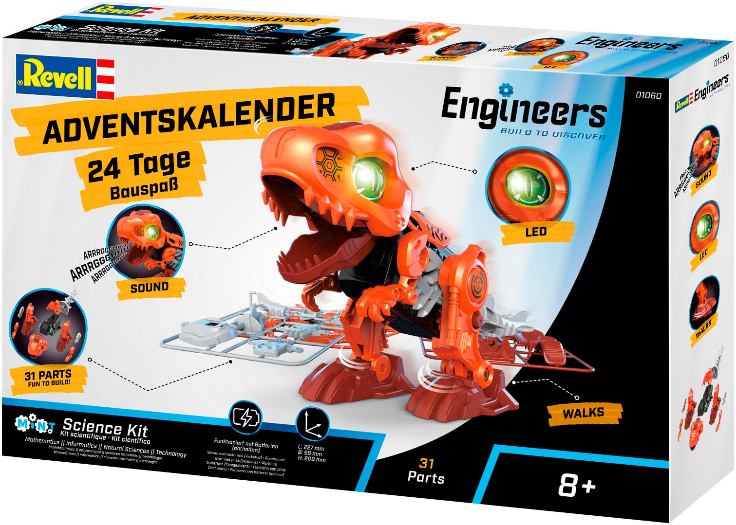 Revell® Spielzeug-Adventskalender »Engineers „Electric T.Rex“, zum Bauen, Forschen und Entdecken«, ab 8 Jahren, mit Licht und Sound