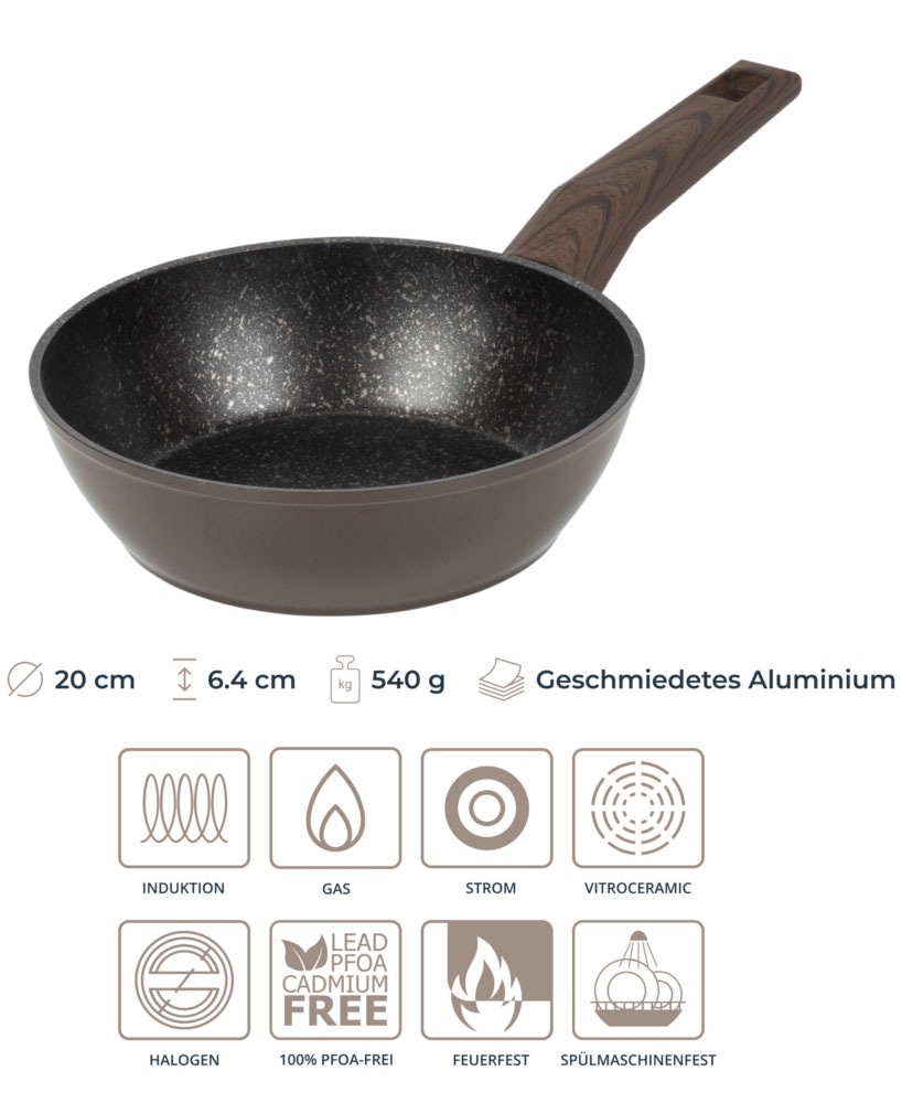 Thumbnail - RESTO Kitchenware Bratpfanne "Carina, tiefe Schmorpfanne mit holzähnlichem Soft-Touch-Griff", Aluminium, (1 tlg.), mit M...