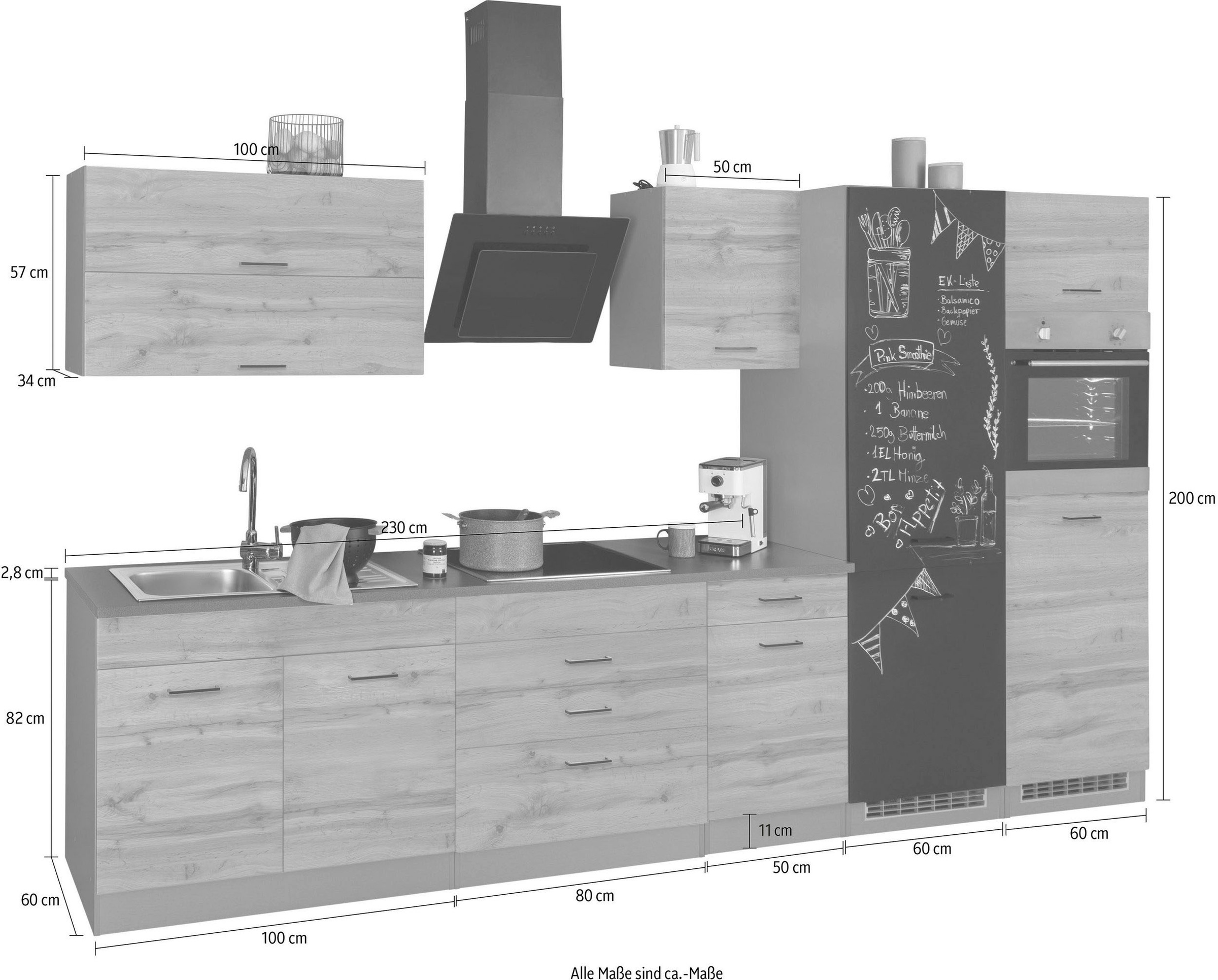 HELD MÖBEL Küchenzeile »Trier«, mit E-Geräten, Breite 350 cm