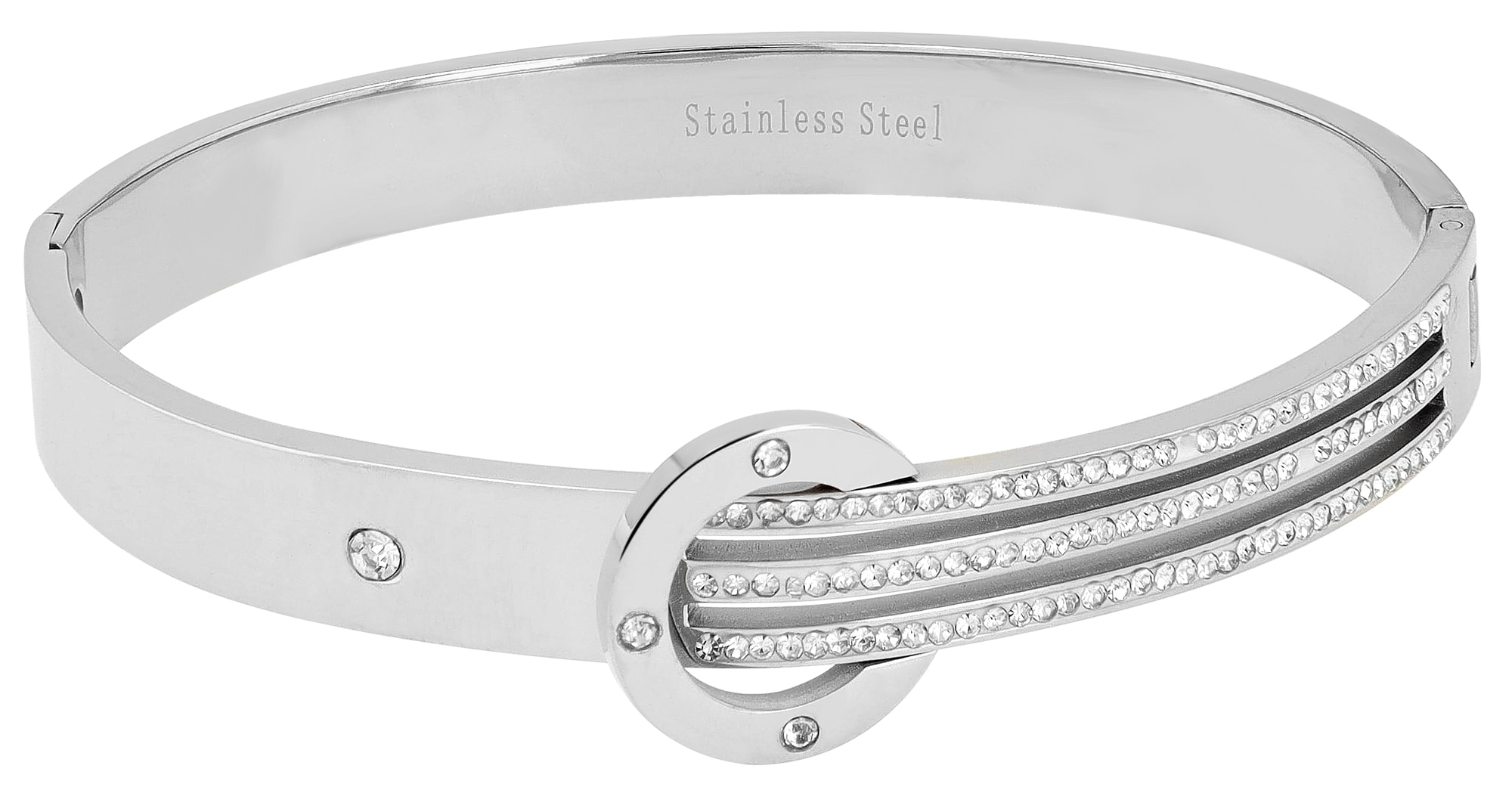 ADELIA ́S Damen Armreif "Armband – Armreif aus Edelstahl mit Strass Steinchen Ø 6,0 cm cm", 6cm, Edelstahlsilber, Edelstahl, Armbänder, Ideal als