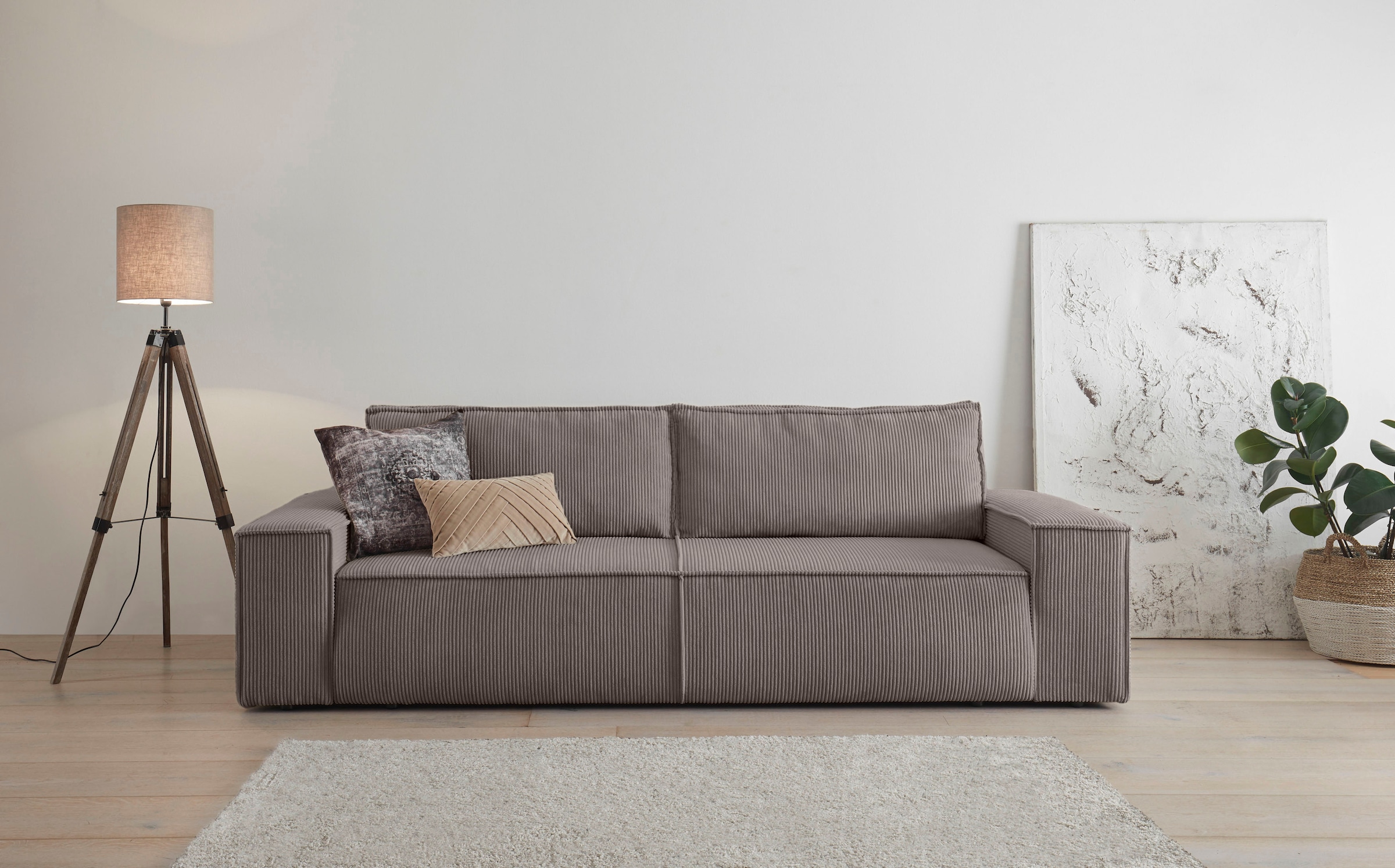 OTTO home 3-Sitzer "SHERWOOD Cord Schlafsofa (257cm)" Schlaffunktion mit Bettkasten (ca. 136/200cm)