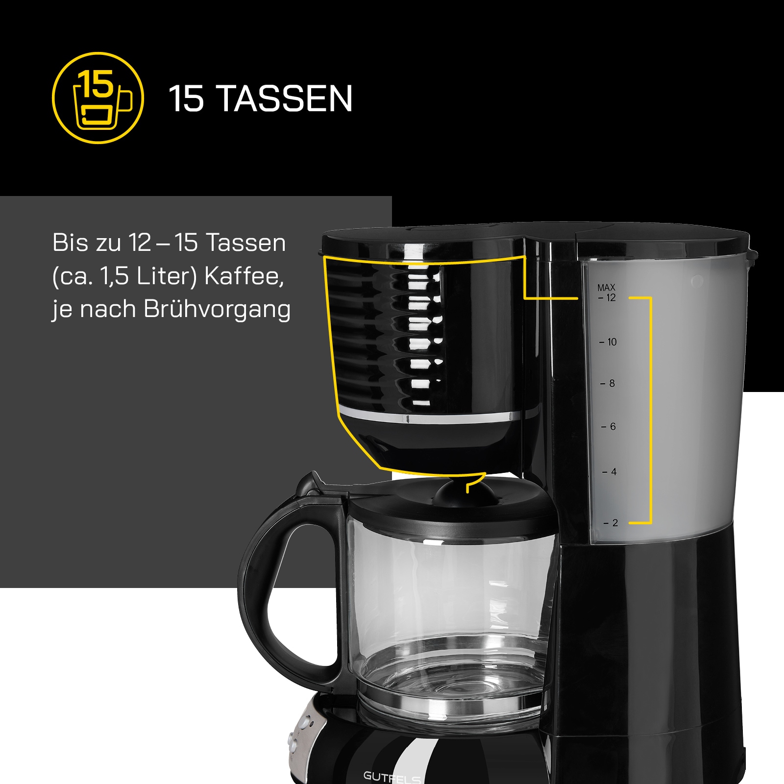 Gutfels Filterkaffeemaschine »COFFEE 3300 C« 1,5 l Kaffeekanne Papierfilter 1x4 1,50 L Glaskanne, 1080 Watt