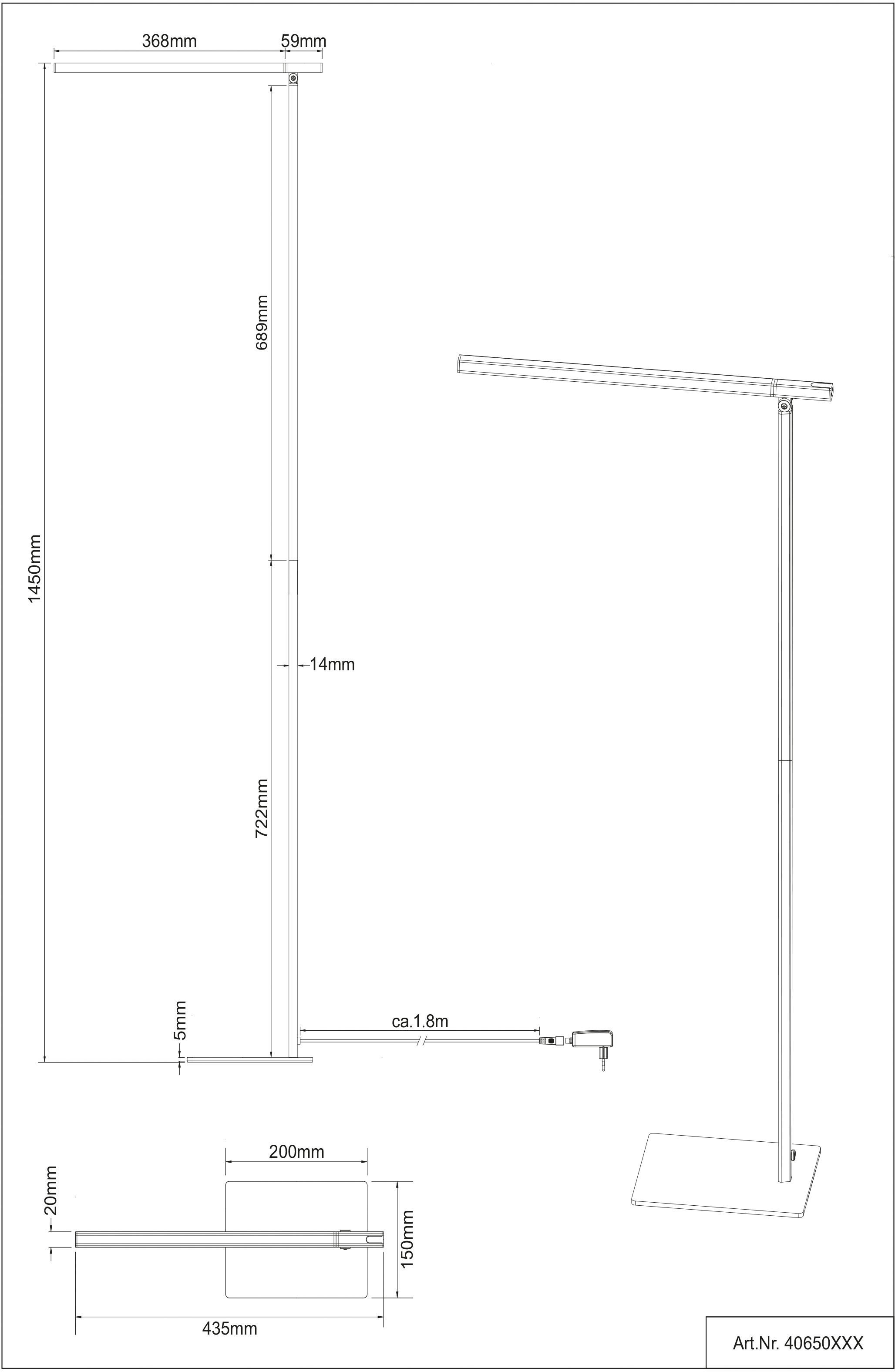 Nino Leuchten Stehlampe »MAREK«, 1 flammig-flammig, Treiber tauschbar,  Leuchtmittel wechselbar, Dimmbar, Sensor Schalter | BAUR