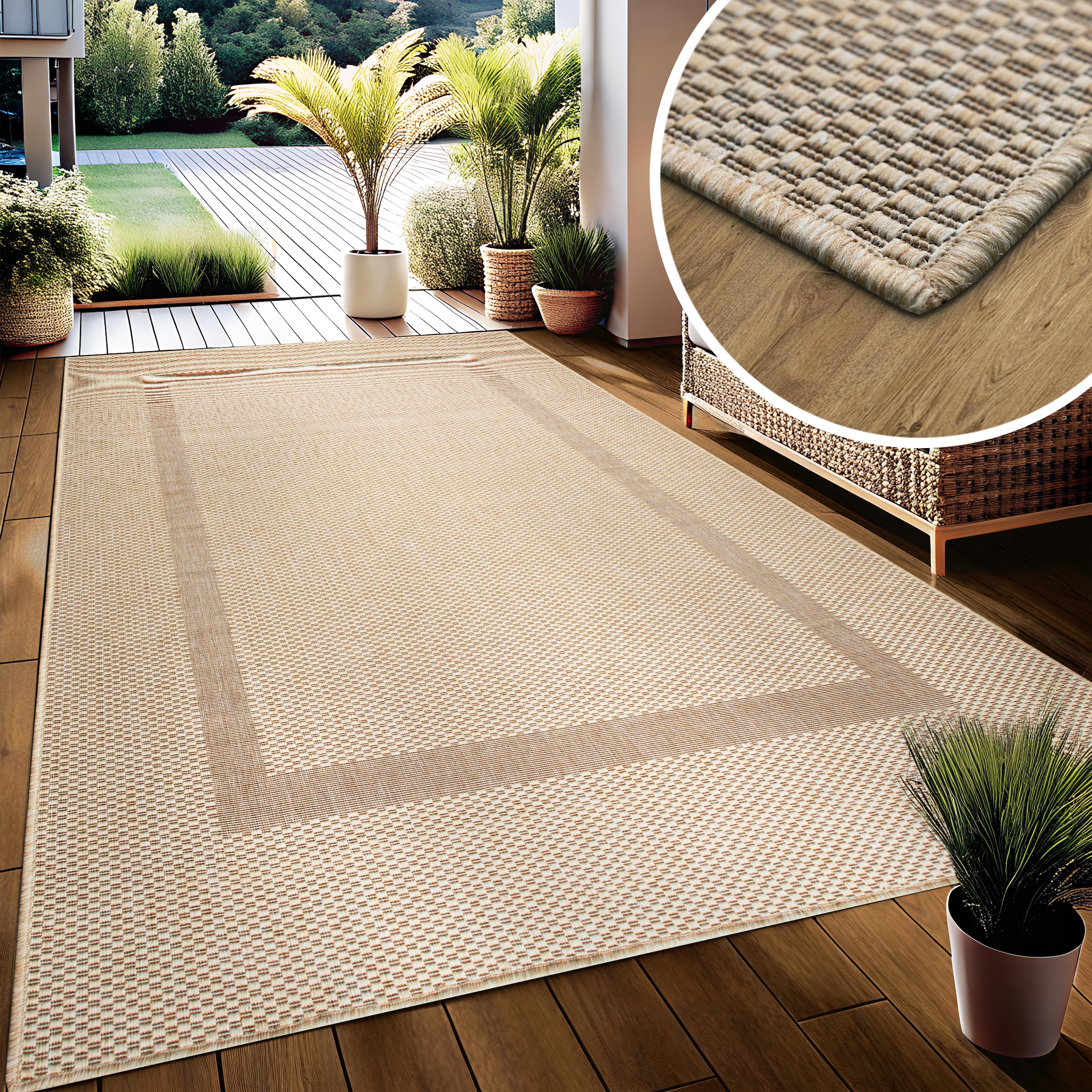 my home Teppich »Venedig Bordüre auch als Läufer erhältlich«, rechteckig, 3 mm Höhe, In- und Outdoor geeignet, Sisal-Optik, Wetterfest & UV-beständig