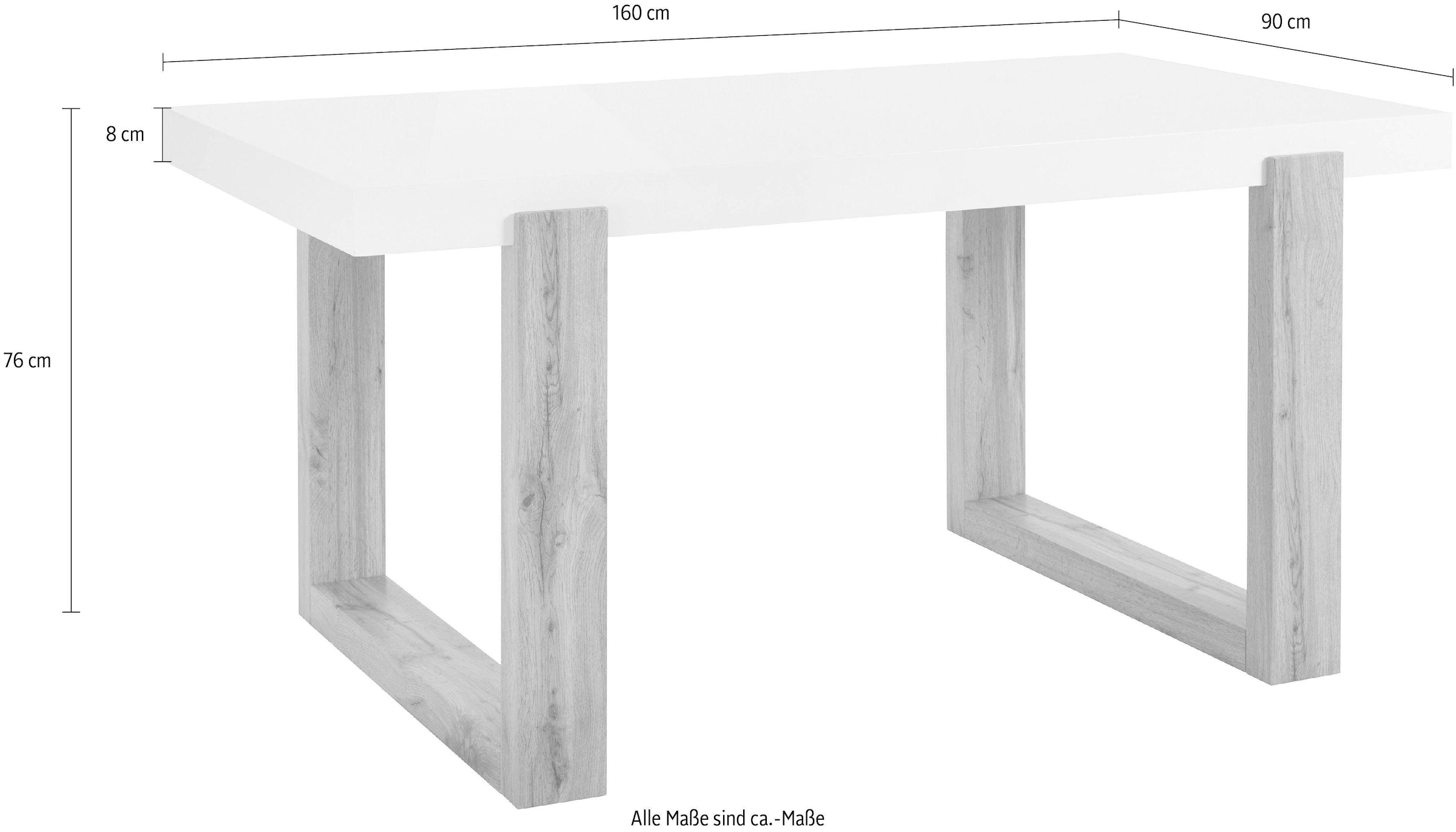 in Esstisch | verschiedenen »Solid«, zwei Größen hochglanzfarbene weiße Tischplatte, bestellen INOSIGN BAUR