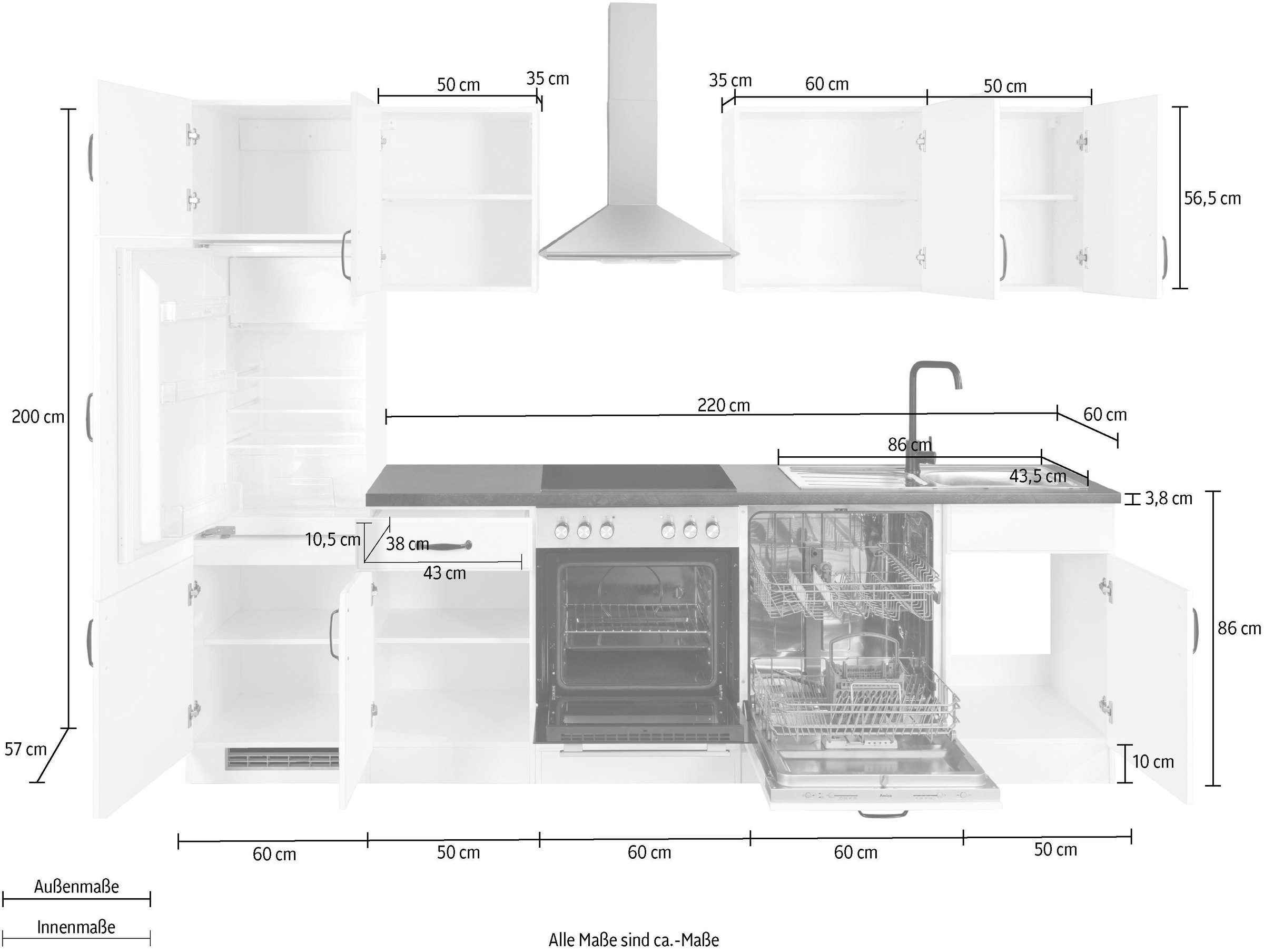 wiho Küchen Küchenzeile »Erla«, ohne E-Geräte, Breite 280 cm