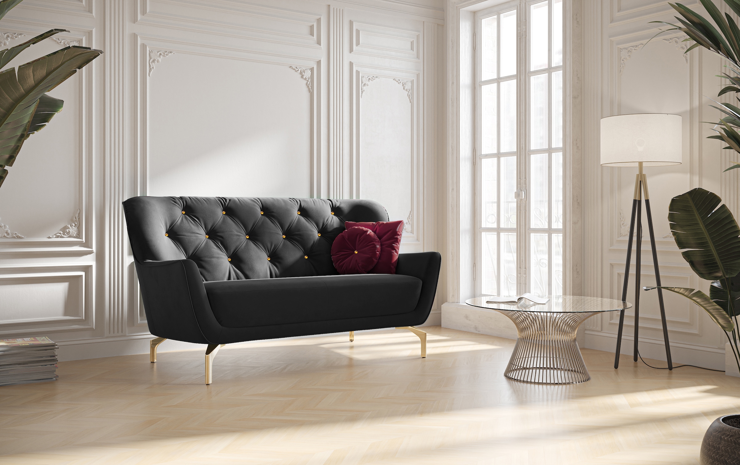 sit&more 2-Sitzer »Orient 3«, inkl. 2 Zierkissen mit Strass-Stein, goldfarbene Metallfüße