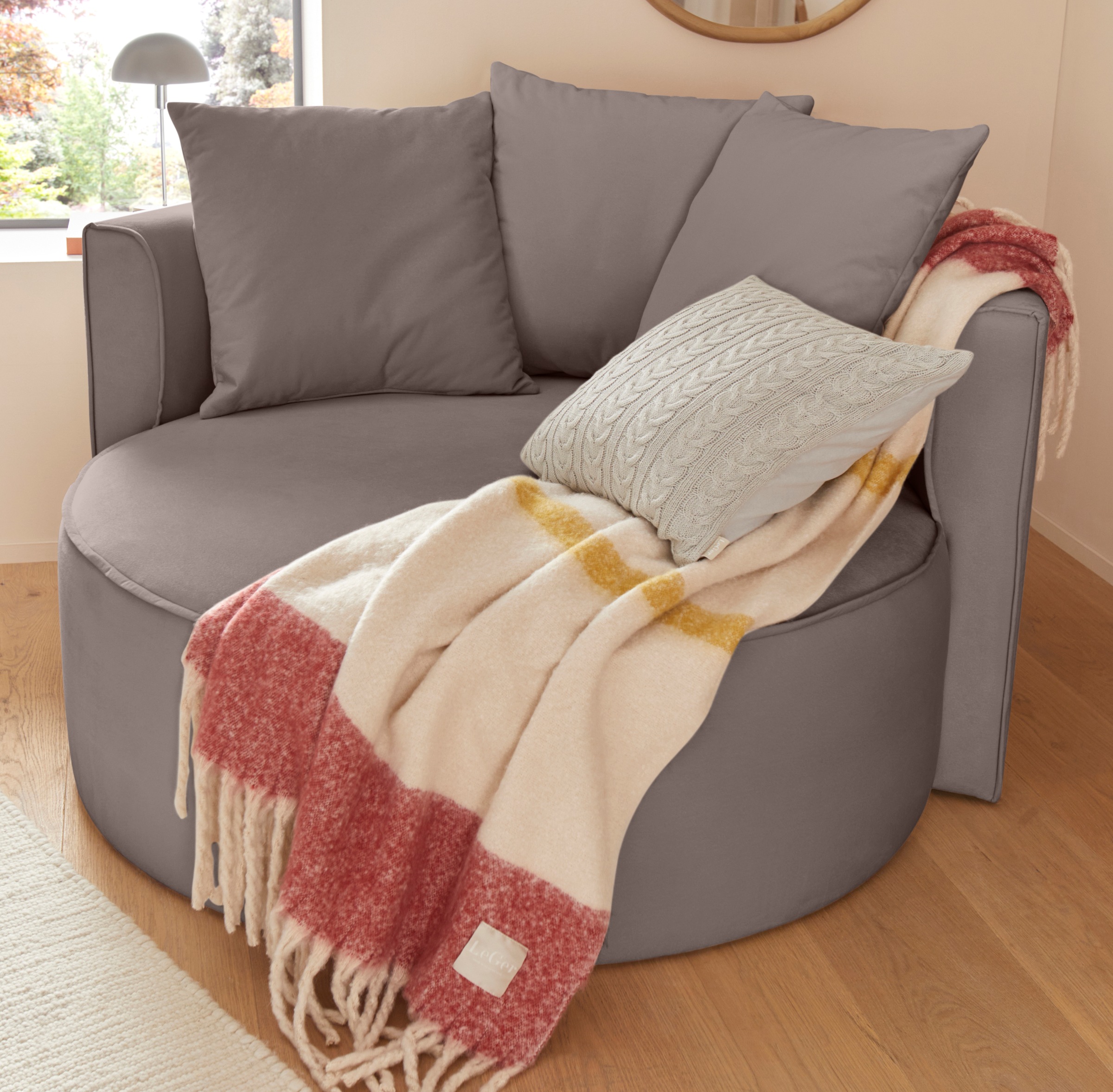 LeGer Home by Lena Gercke XXL-Sessel »ISALIE, Sessel in modernen Farben, Lesesessel, Loveseat, Big-Sessel«, trendige Stoffe, mit 3 Zierkissen, große Sitzfläche, Hocker optional