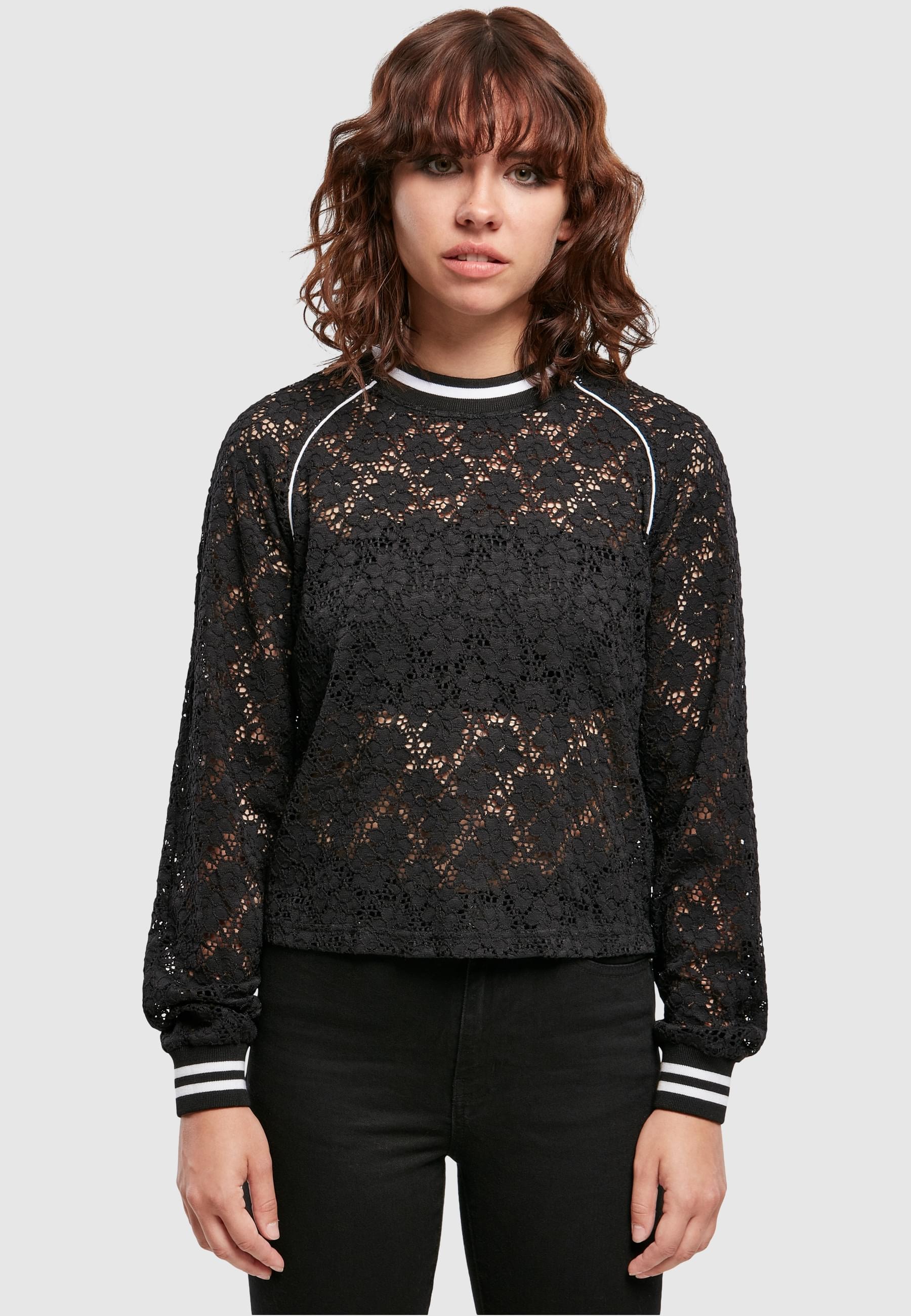 URBAN CLASSICS Collegejacke »Urban Classics Damen Ladies Short Lace College Crew«, (1 St.), ohne Kapuze