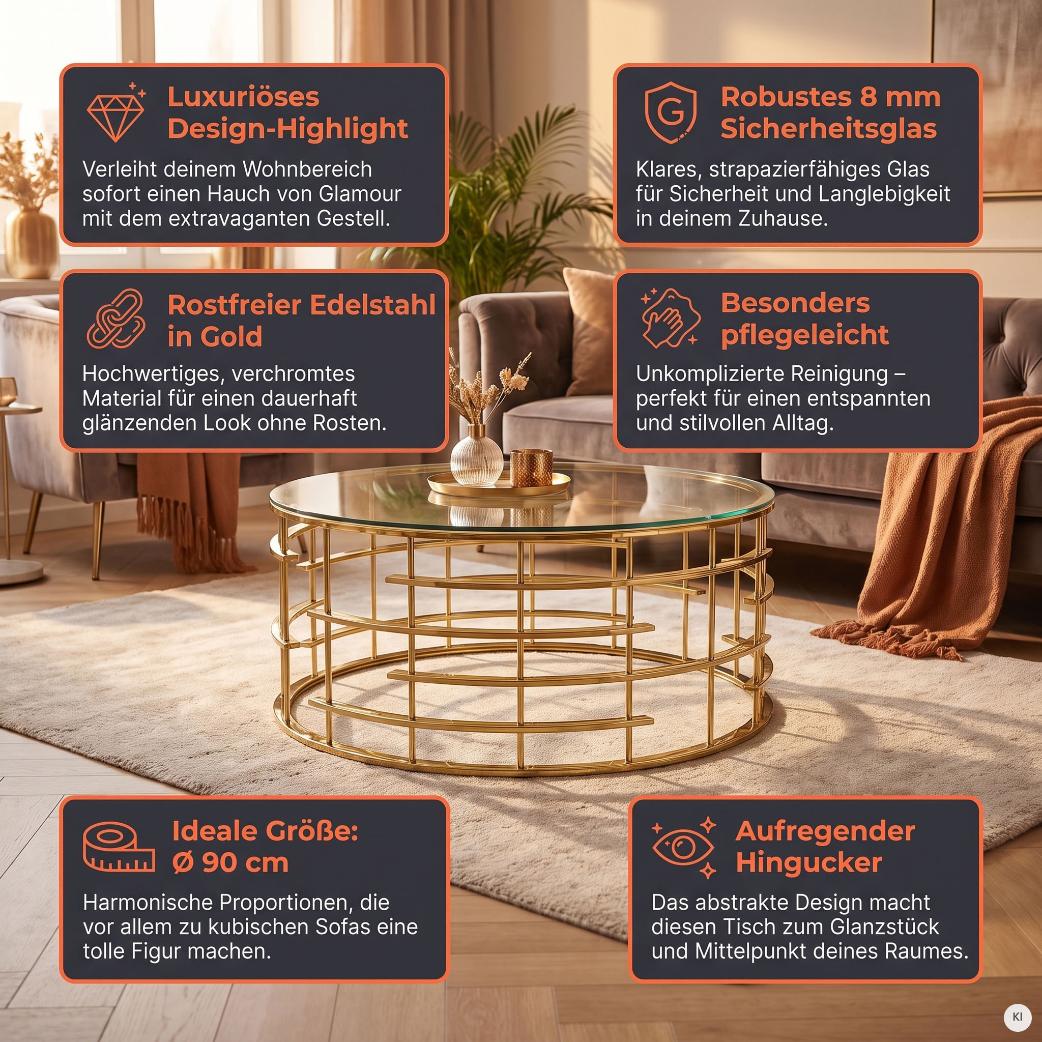 SalesFever Couchtisch »Glastisch: Stil und Funktionalität Wohnzimmertisch« Gestell gefertigt aus rostfreiem Edelstahl