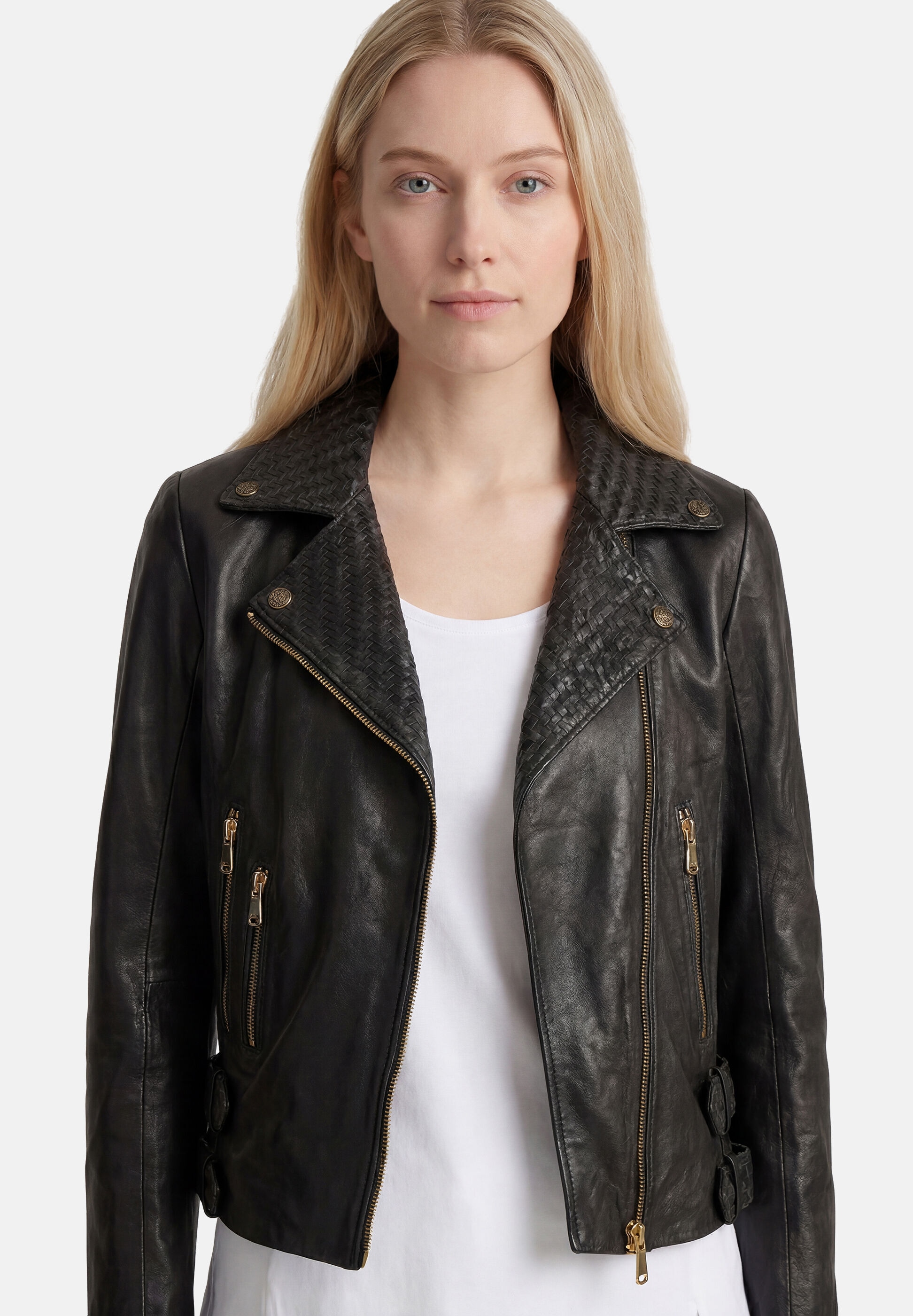 Apple of Eden Lederjacke »Apple of Eden Lederjacke« ohne Kapuze mit geflochtenem Reverskragen
