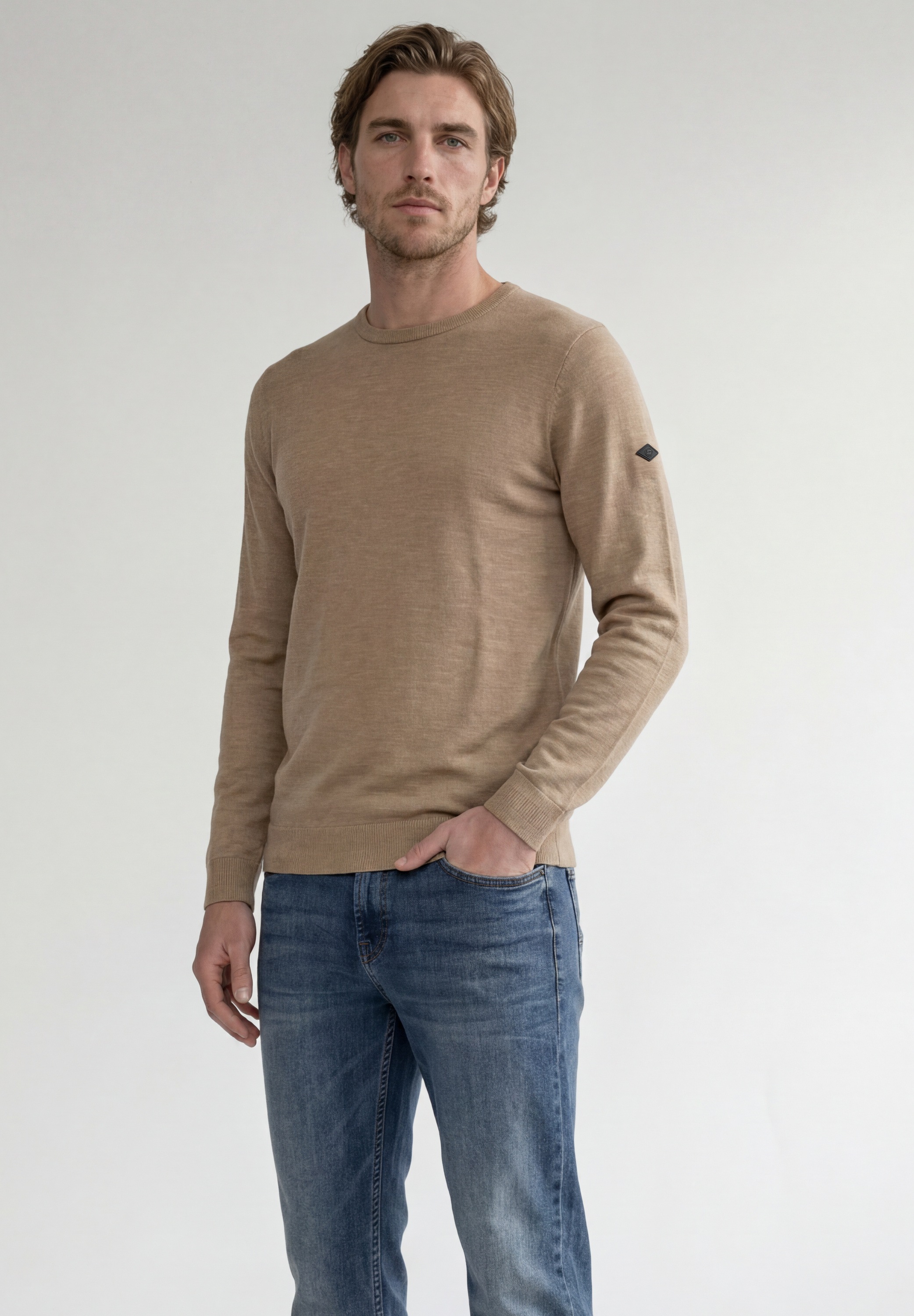 STREET ONE MEN Rundhalspullover aus reiner Baumwolle