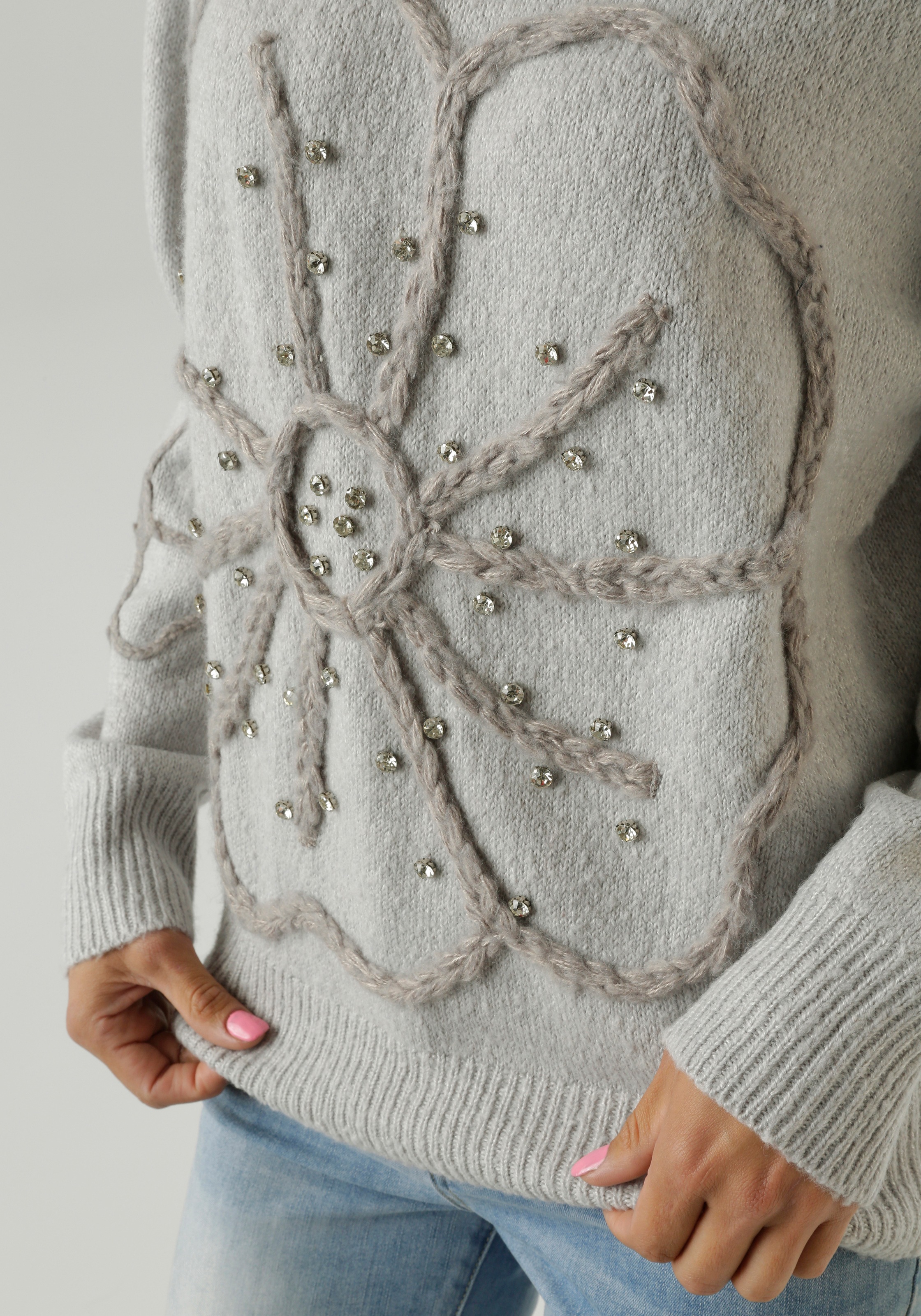 Thumbnail - Aniston SELECTED Strickpullover vorne mit funkelnden Glitzersteinen verziert - NEUE KOLLEKTION