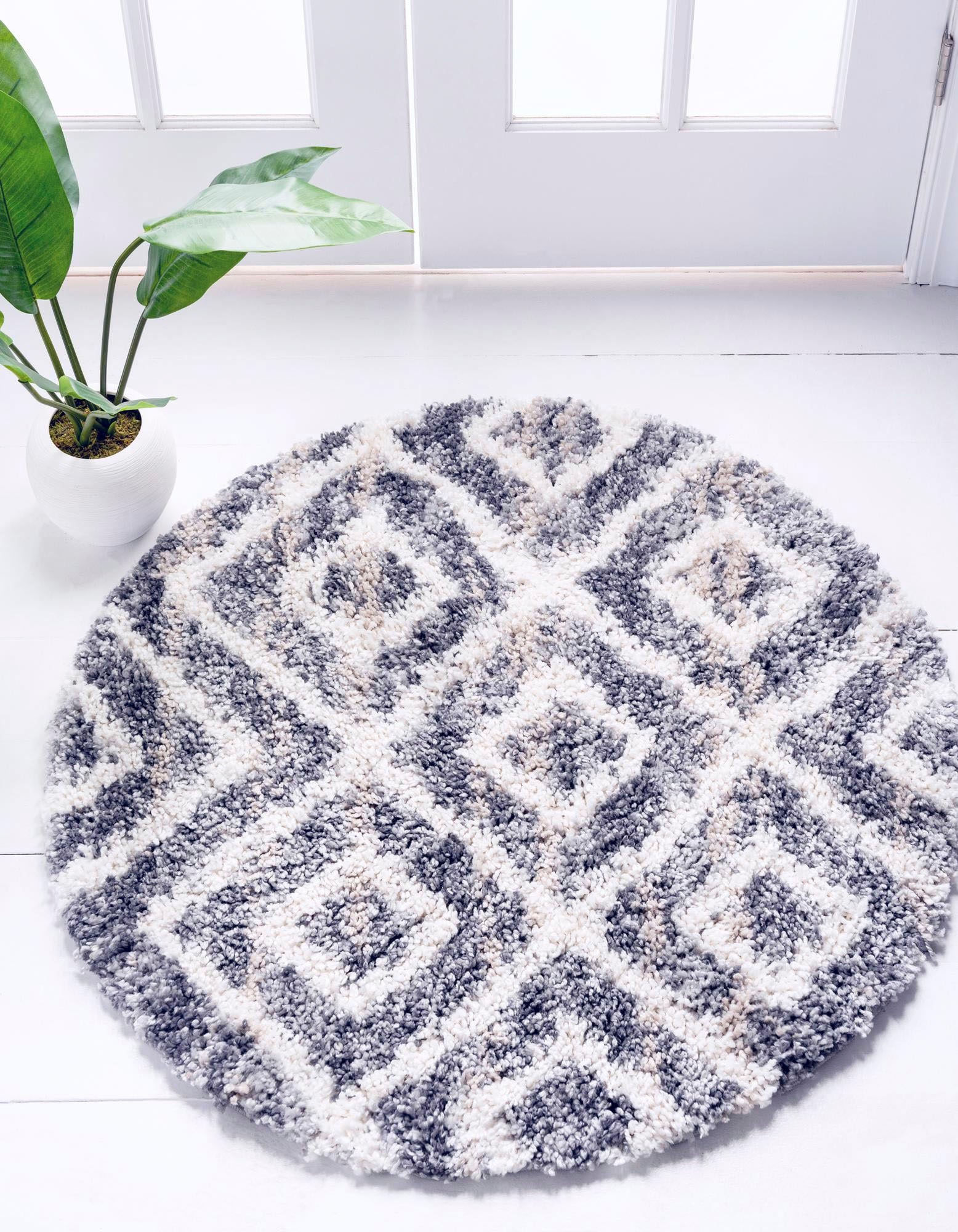 Myflair Möbel & Accessoires Hochflor-Teppich »Top Shag«, rund, 32 mm Höhe, gewebt, Rauten Design, melierte Optik, weich & kuschelig