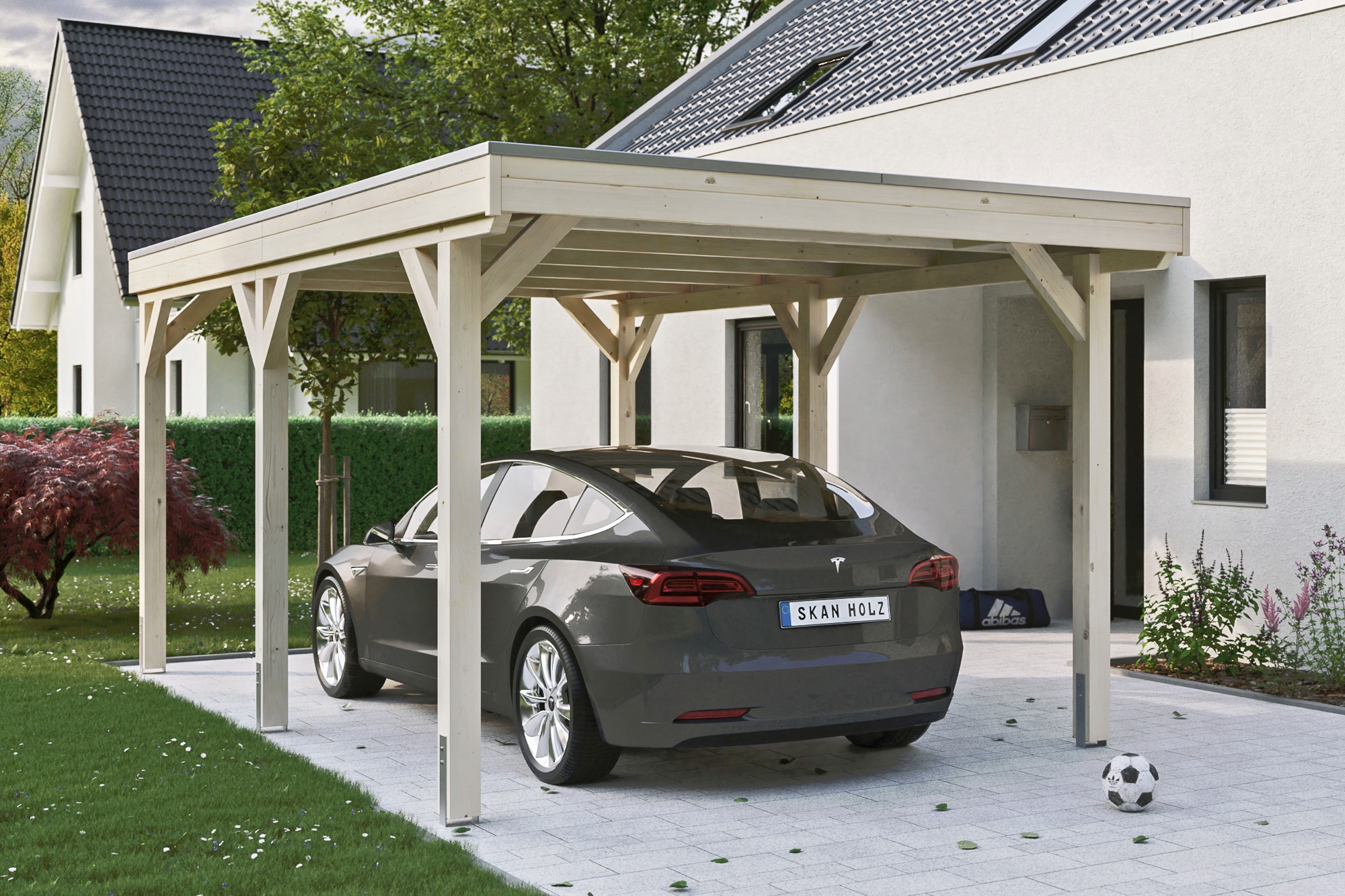 Skanholz Einzelcarport "Grunewald", Leimholz-Nordisches Fichtenholz, natur, mit EPDM-Dach