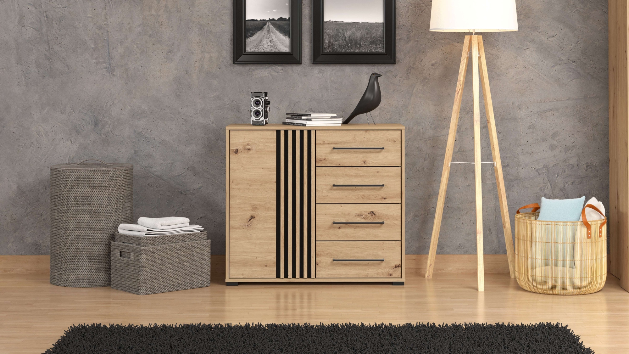 INOSIGN Kommode »Ascalon Sideboard, Breite 138 oder 93 cm, mit ABS Schutzkanten«, 3D Optik durch Lamellen/ Paneele, FSC-zertifizierter Holzwerkstoff