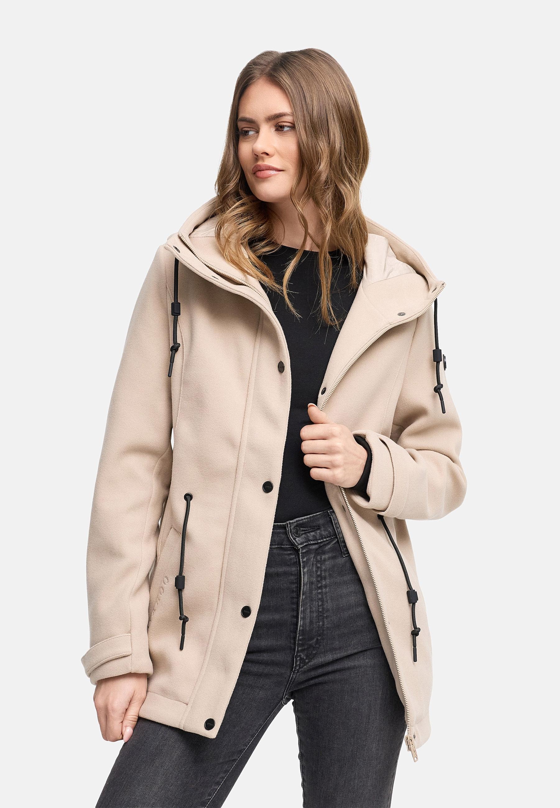 Thumbnail - Navahoo Kurzmantel "Lächelstern 14" Lange Damen Übergangsjacke in Wollmantel-Optik mit Kapuze