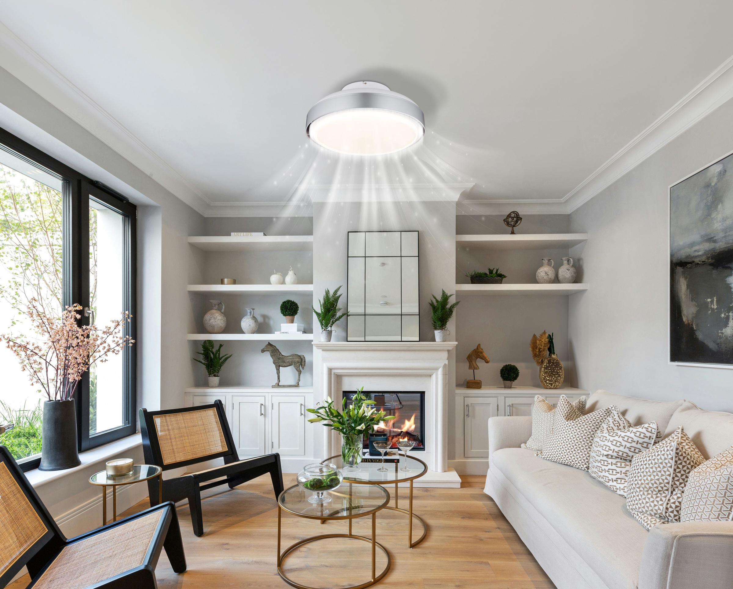 GLOBO LIGHTING Deckenleuchte »CARNEY« LED-Modul 1 Stk. warmweiß - kaltweiß Ventilator opal kühlen-heizen silber CCT 2700-6500K Wohnraumventilator