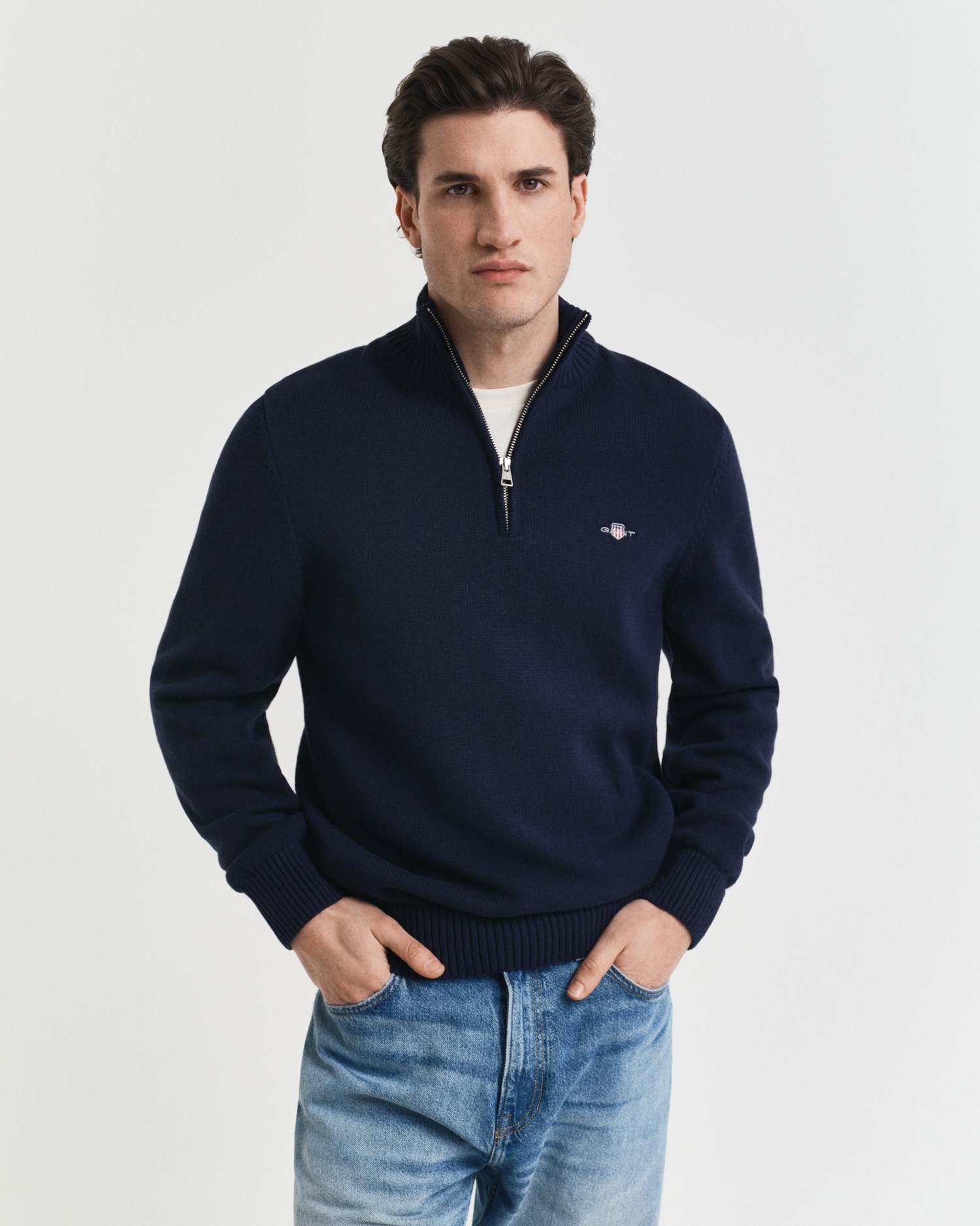Gant Troyer "CASUAL COTTON HALF ZIP", mit grafischer Logostickerei auf der günstig online kaufen