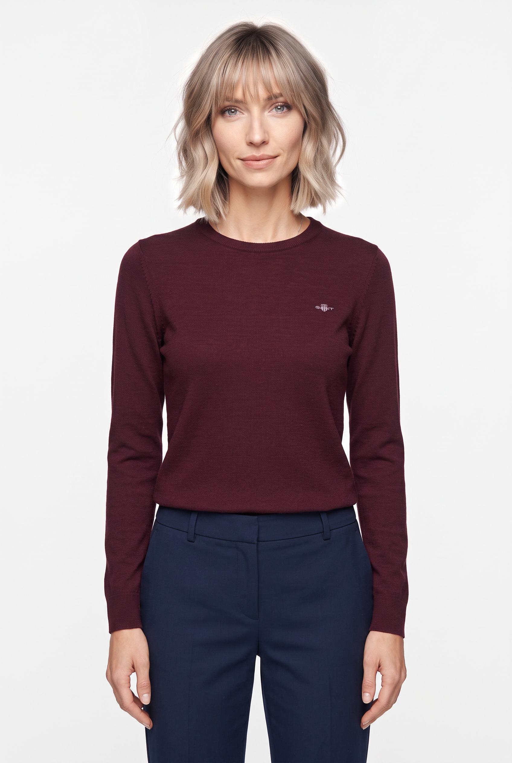 Gant Rundhalspullover »WOOL COTTON C-NECK« aus Wolle und Baumwolle