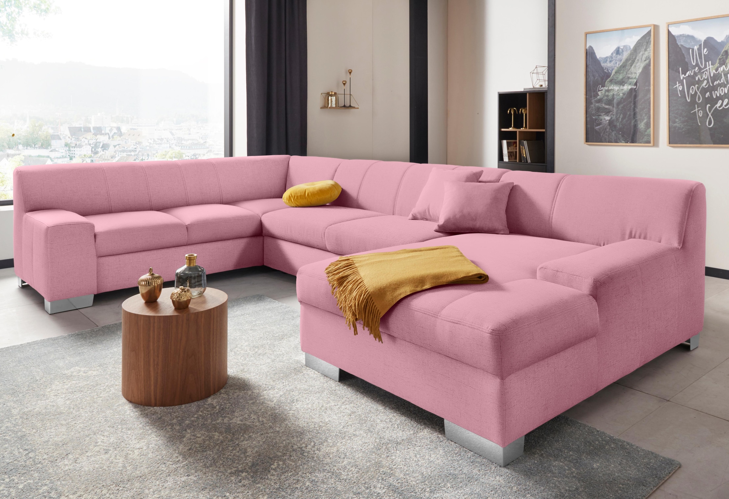 DOMO collection Wohnlandschaft »Bero, elegant und zeitlos, flache Armlehnen, U-Form«, fester Sitzkomfort, wahlweise mit Bettfunktion