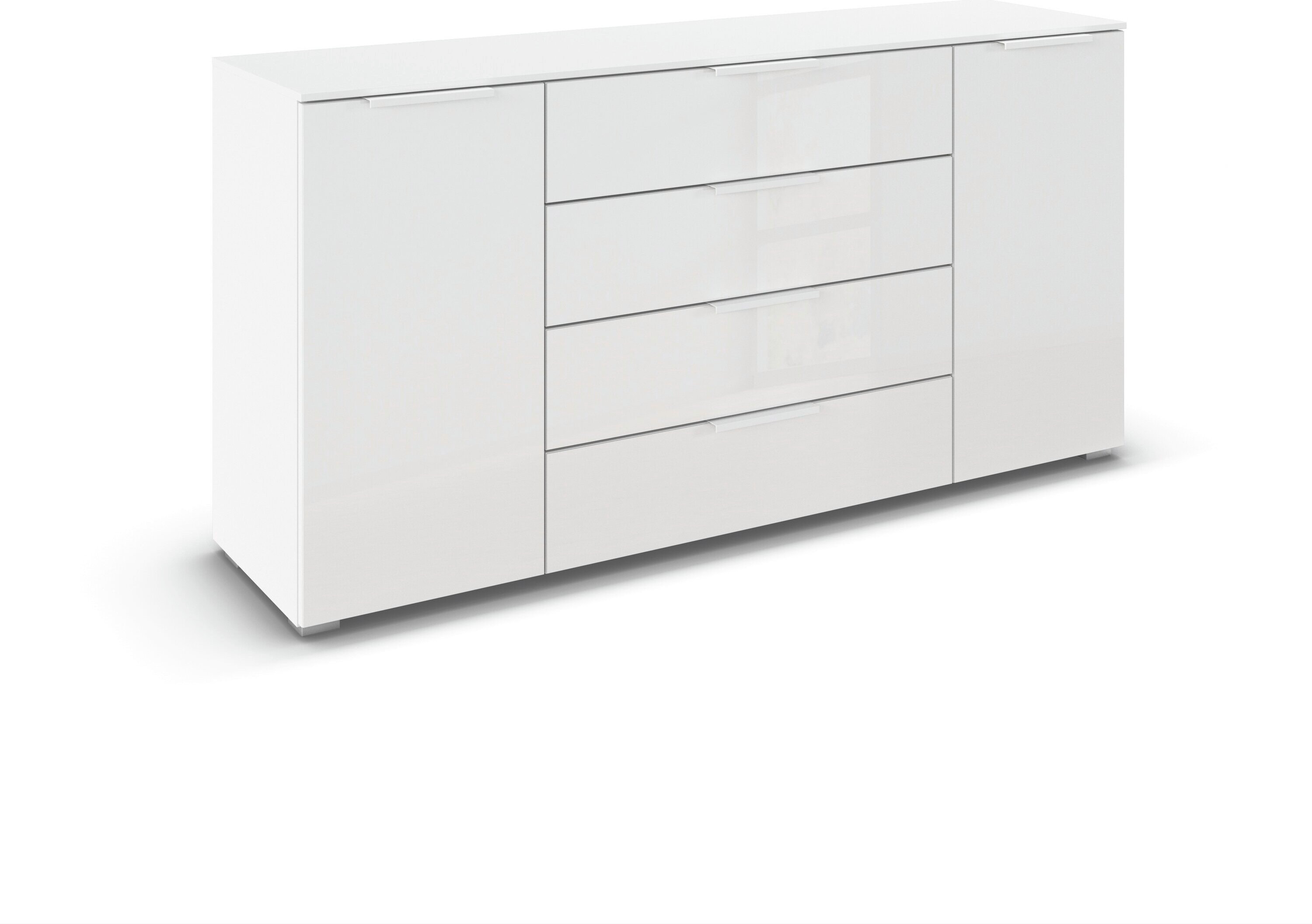 rauch Kombikommode "Sideboard Schubkommode Kommode MONTCLAR Front Dekor/Hochglanz/Glas" Breite 160 / Höhe 81 cm, 2 Einlegeböden, inkl. Soft-Close-Funktion, 2-türig, 4 geräumige Schubladen, viele Griffvarianten MADE IN GERMANY