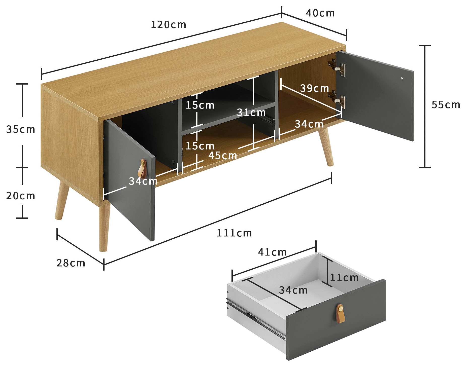Leonique TV-Board »Avril«, Korpus aus Melamin & MDF, ABS-Kunststoff Kanten, Soft-Close-Funktion