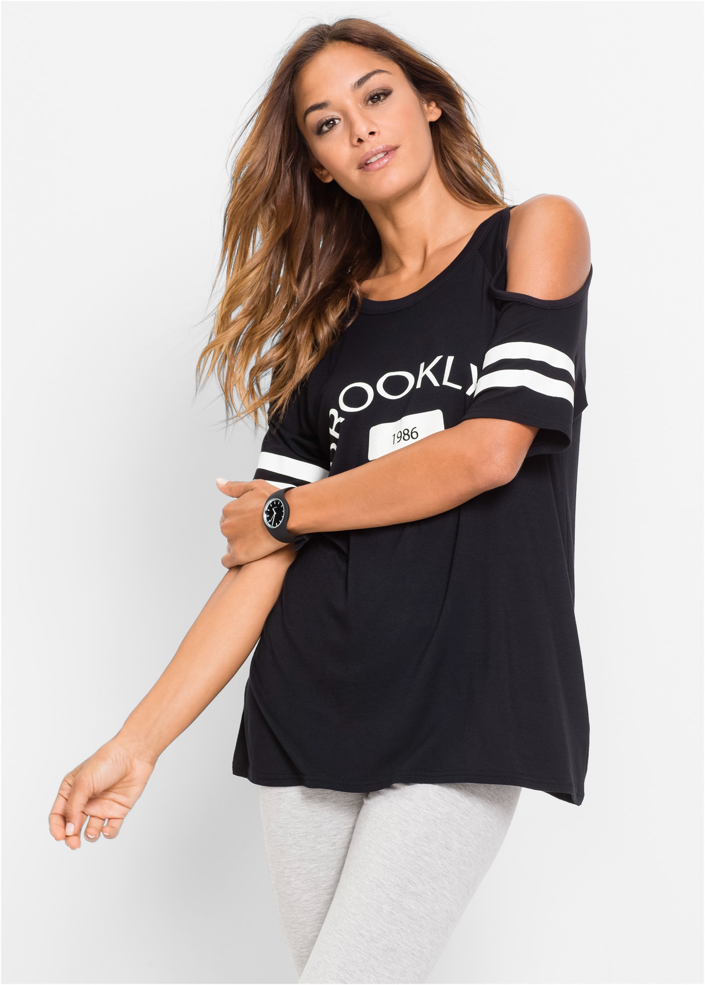 bonprix T-Shirt Loose Fit, mit Cut-Outs an den Schultern, aus Viskose günstig online kaufen