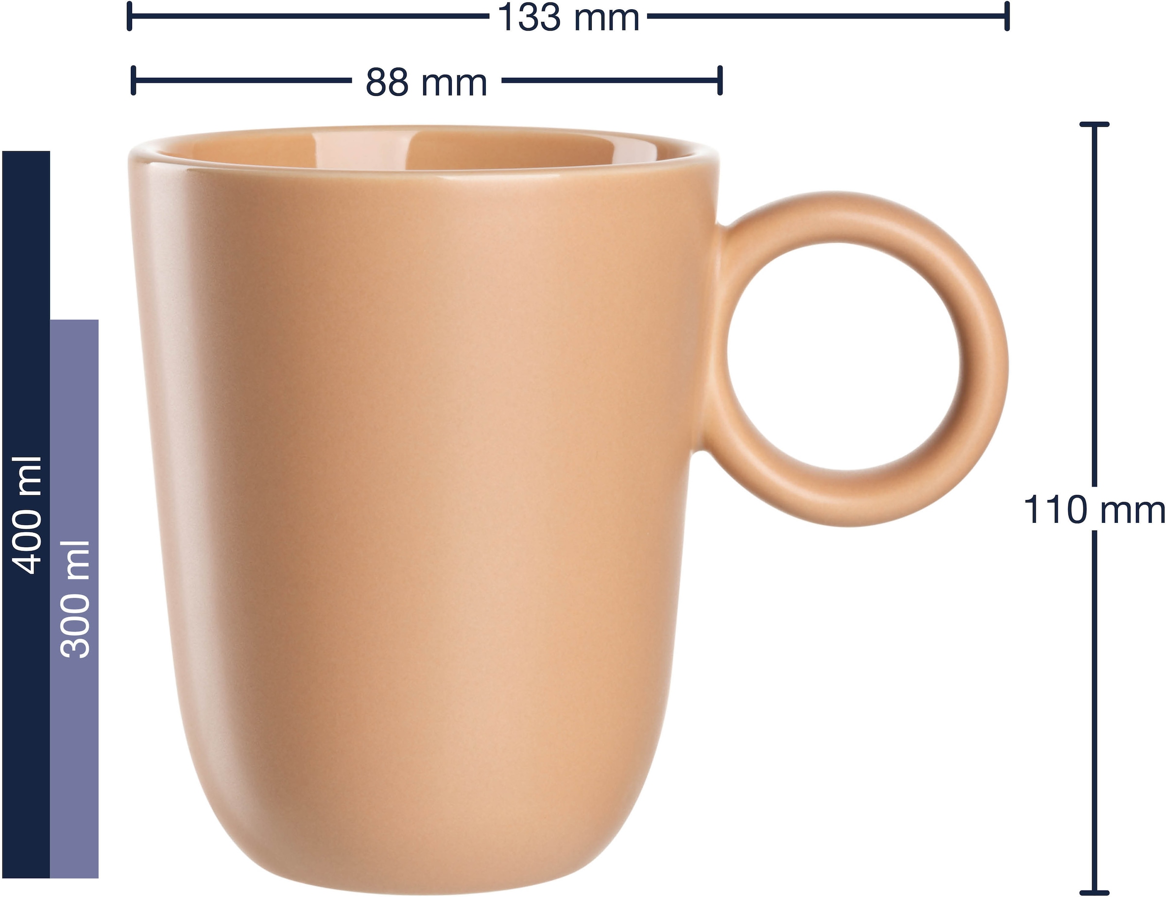 LEONARDO Tasse »Keramiktasse, ROMA, 6er-Set«, (Set, 6 tlg.), spülmaschinengeeignet