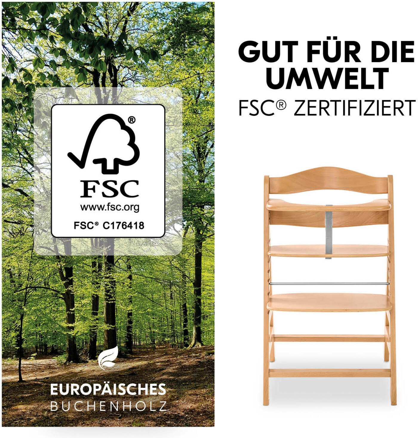 Hauck Hochstuhl »Alpha Newborn Set, Nature Grey«, mit Newborn Aufsatz; FSC® - schützt Wald - weltweit