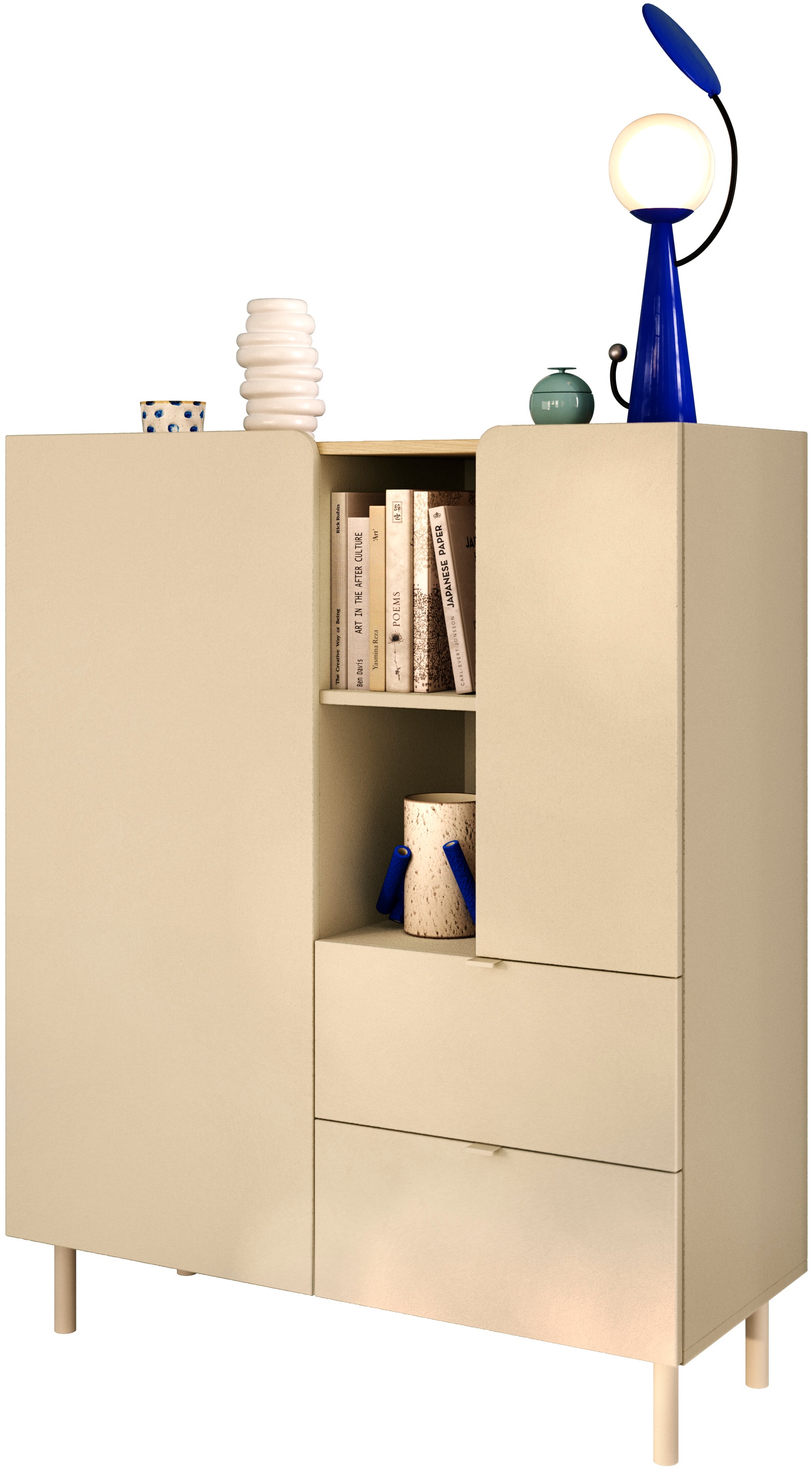OTTO home Highboard »Dobbiaco, B/H 101/124 cm, 2 Türen, 2 Schubkästen, Stauraumschrank« Innenliegendes Top, gerade Metallfüße, Tür mit Rundung