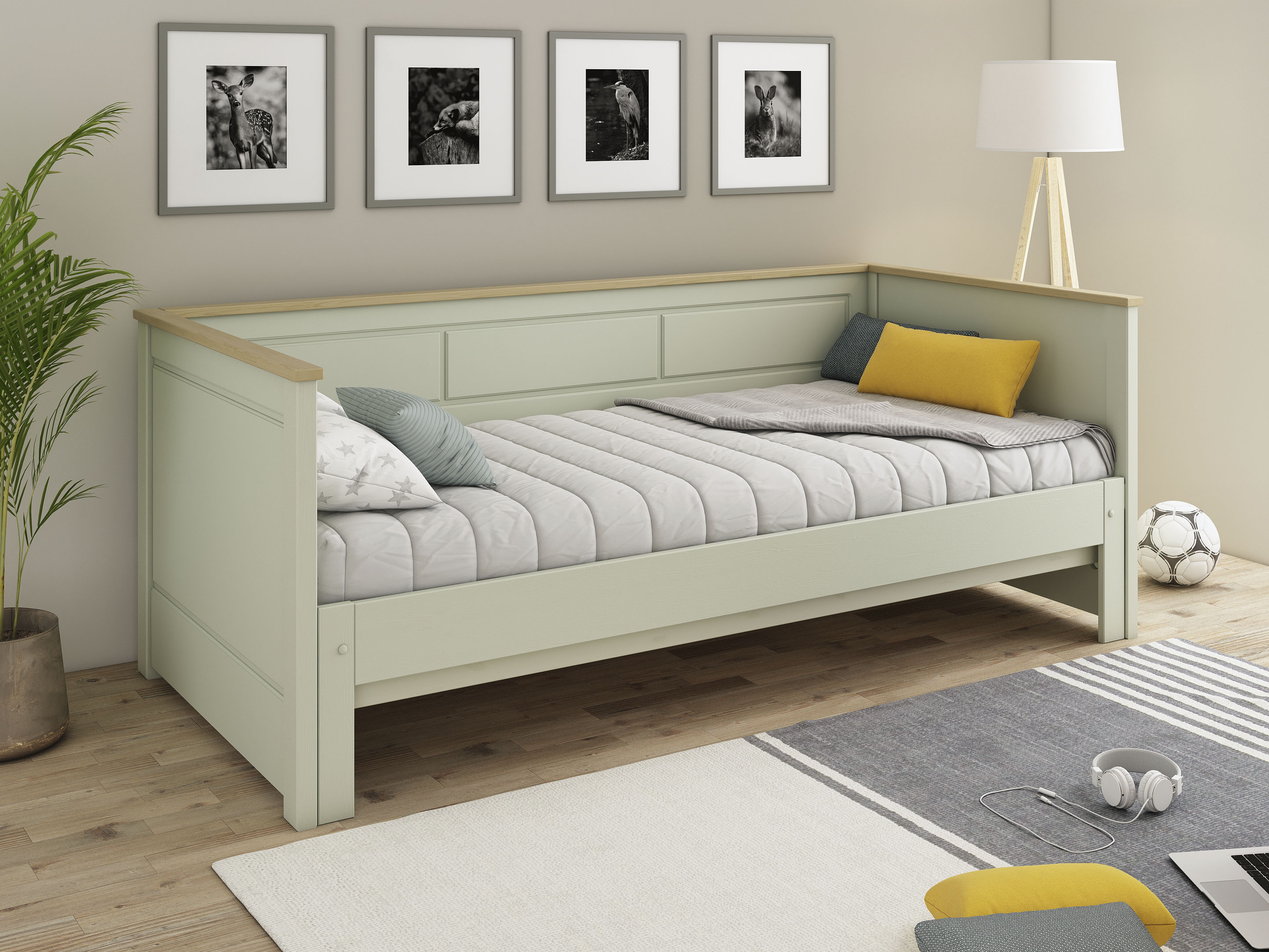 OTTO home Funktionsbett "" ERIK " Daybed, Gästebett, Kinderbett, Massivholz (Kiefer)" stilvolle Kassetten - Fräsung, 90x200cm ausziehbar auf 180x200cm), 2. Schlafplatz ausziehbar, moderner Landhausstil, Schublade optional