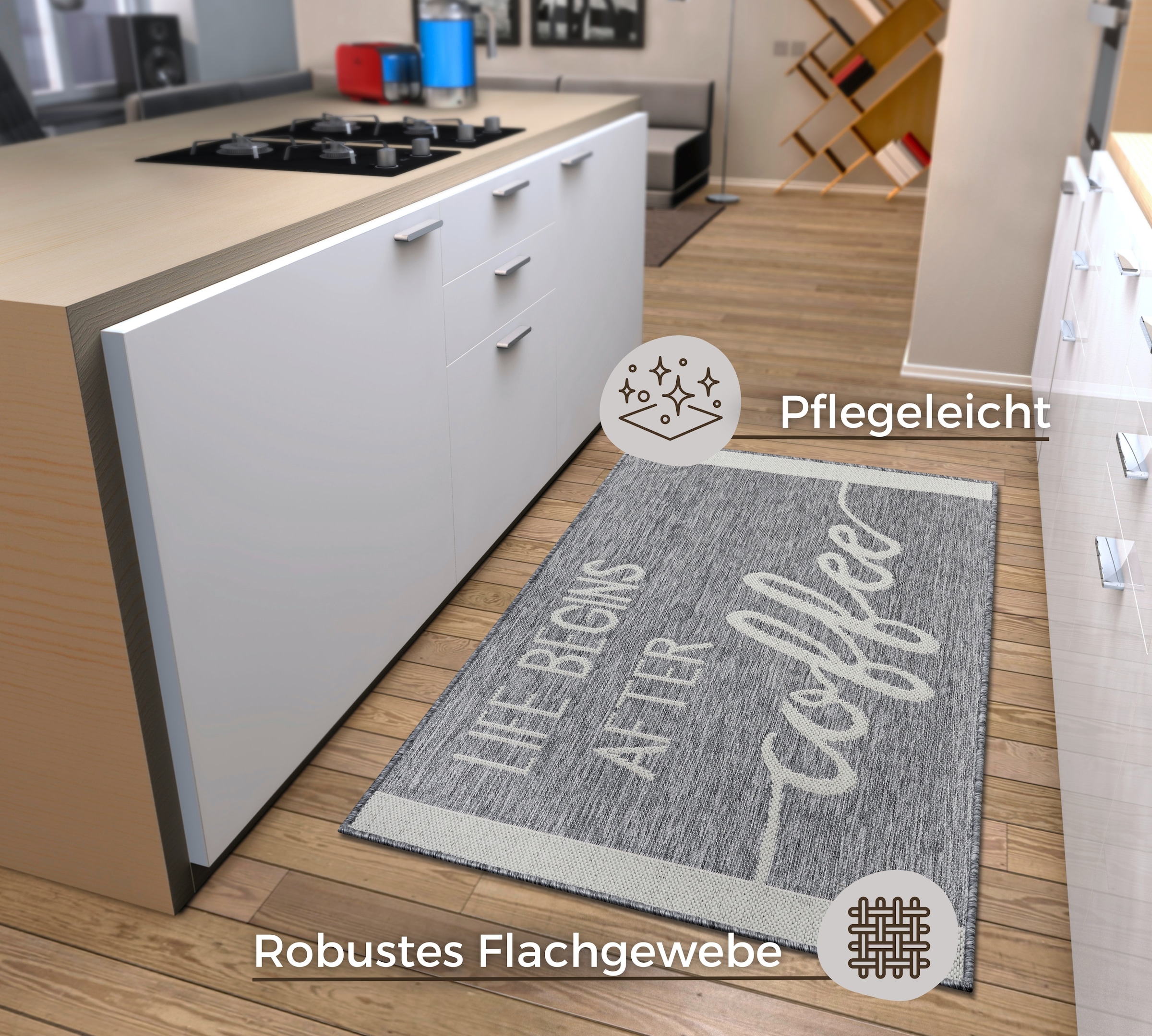HANSE Home Küchenläufer »Life Begins After Coffee«, rechteckig, 5 mm Höhe, Läufer, Rutschfest, Küchenteppich, Küche, Teppich, Pflegeleicht