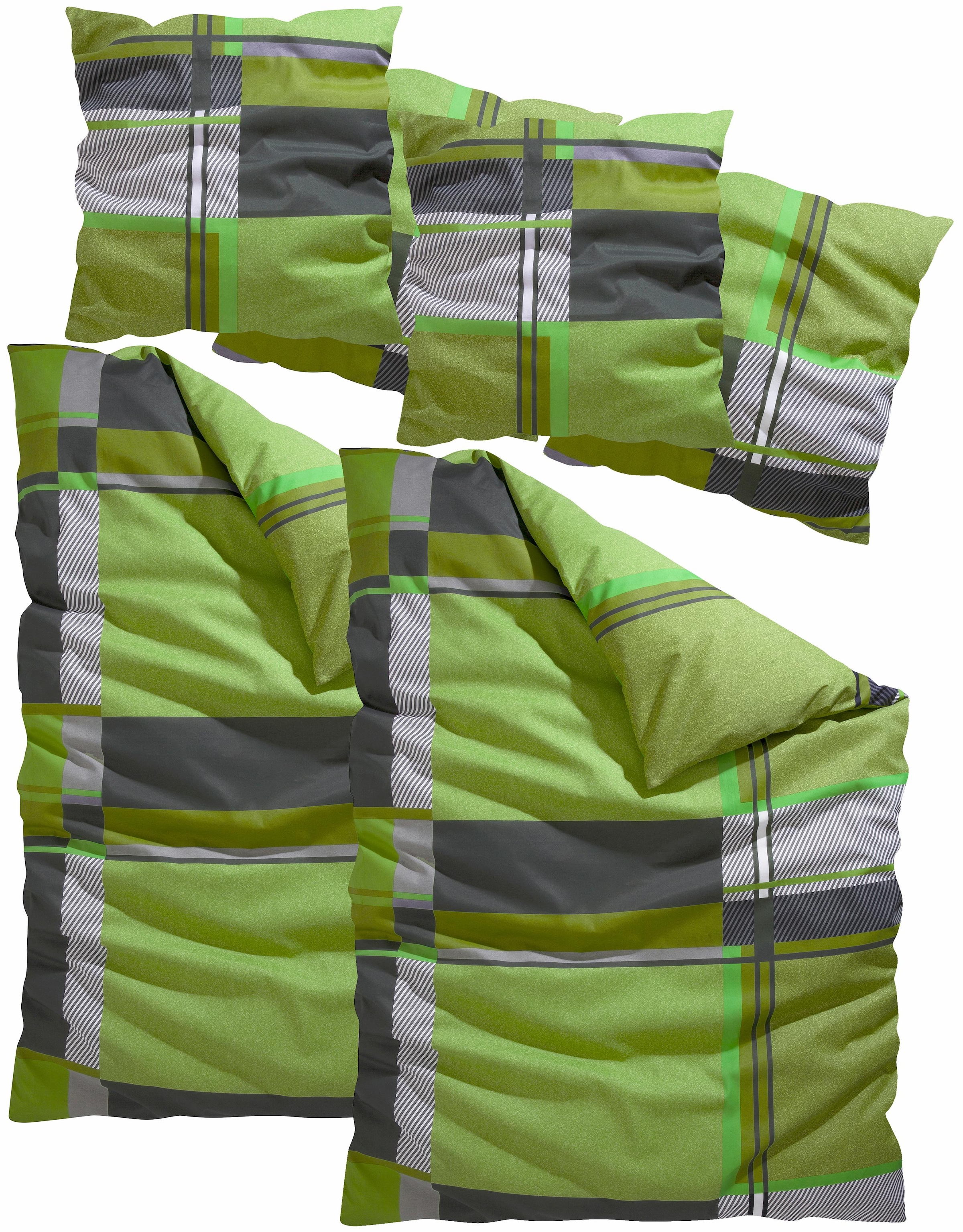 my home Bettwäsche »Nina im sportlichen Karo Design, aus 100% Baumwolle, Bettwäsche-Set in Linon oder Biber Qualität, Bett- und Kopfkissenbezug mit Knöpfen, nachhaltig«, (2 tlg.)